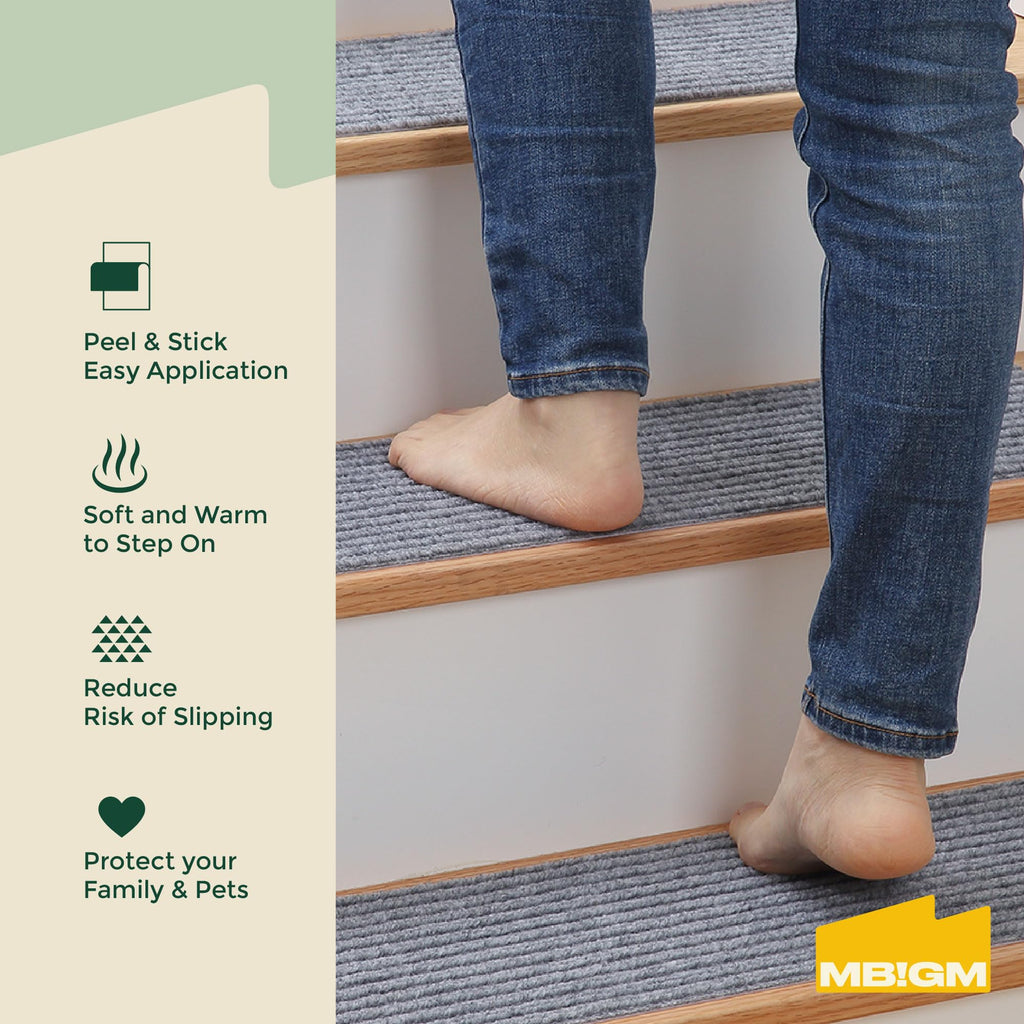 MBIGM Non-Slip Carpet Stair Treads | 15-Pack 8"x30" Indoor Safety Rugs