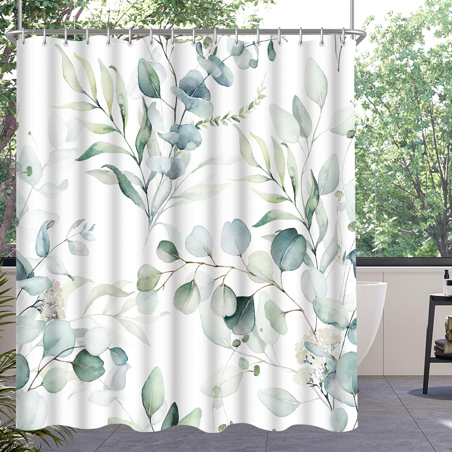 Lerores Leaf Shower Curtain – 120x200cm Anti-Mould Weighted Hem Polyester