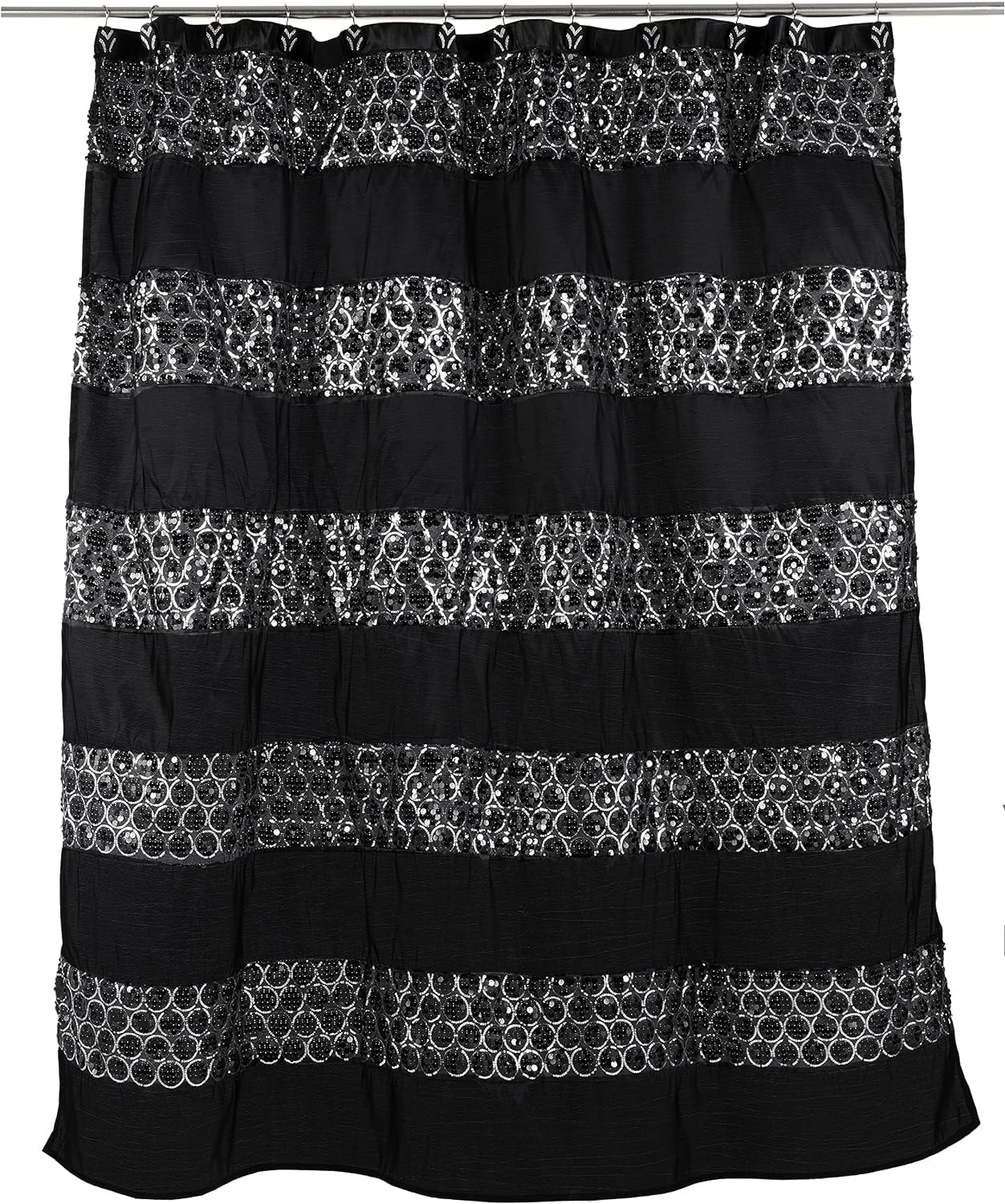 Zahari Home Sinatra Black Fabric Shower Curtain - Glamorous Bling, 72x70