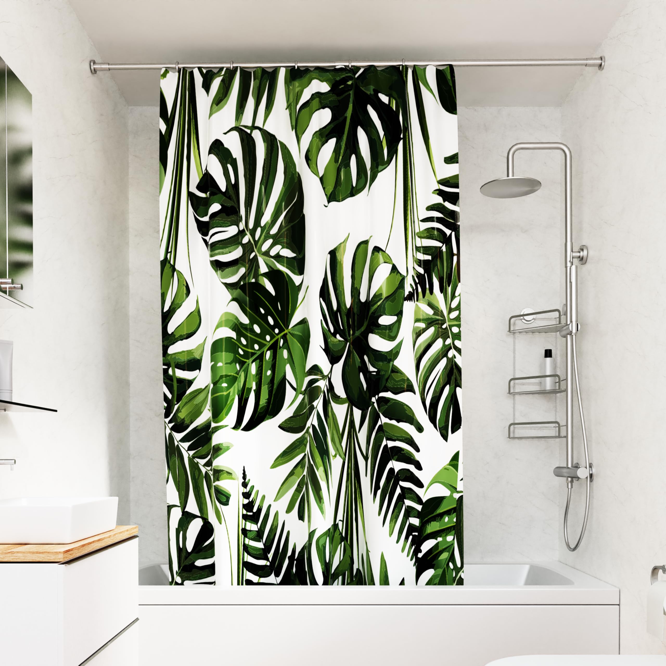 Croydex Botanical Leaves Shower Curtain – Weighted Hem Polyester