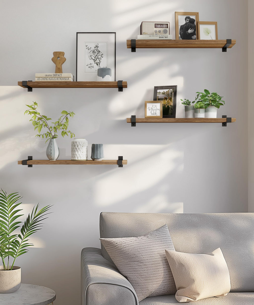 Gronda 60CM Rustic Floating Shelves – Dark Pine Wood Wall Storage, Set of 2