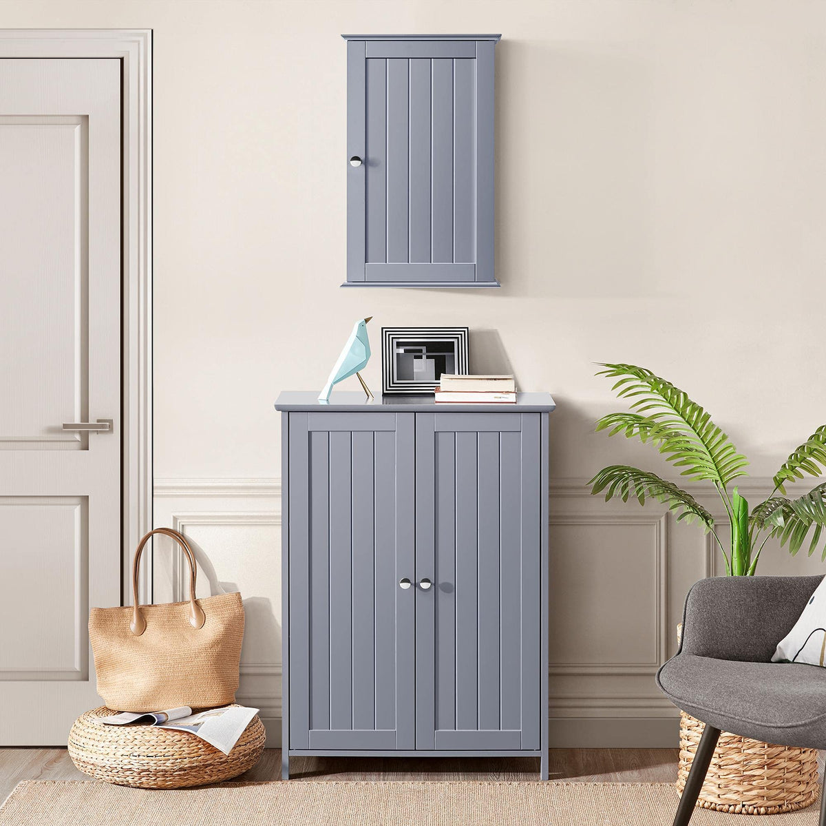 Yaheetech Bathroom Wall Cabinet with 3-Height Adjustable Shelf, 1 Door, Grey - image 4