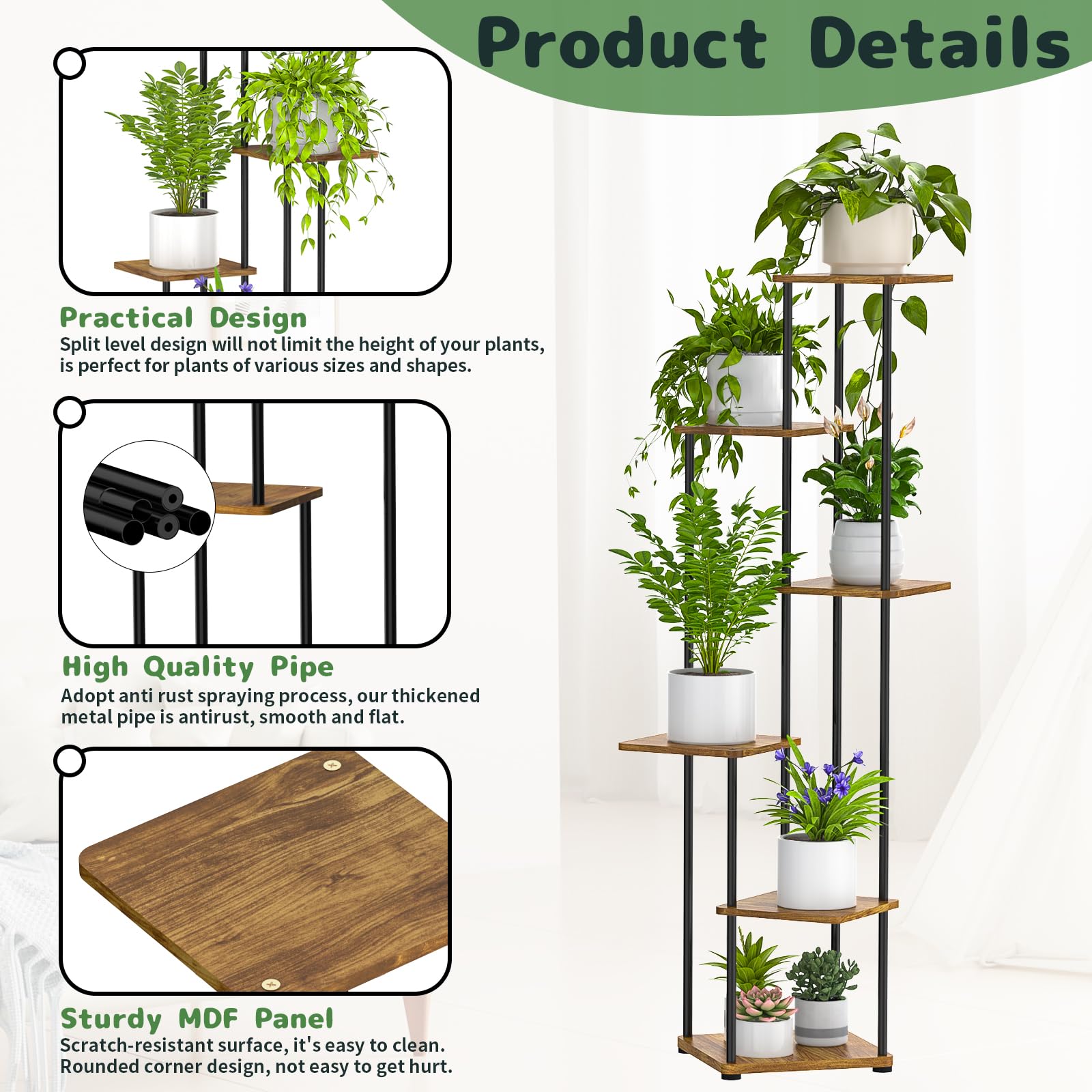 Digtokore 6-Tier Tall Plant Stand | Metal Corner Flower Pot Display Rack
