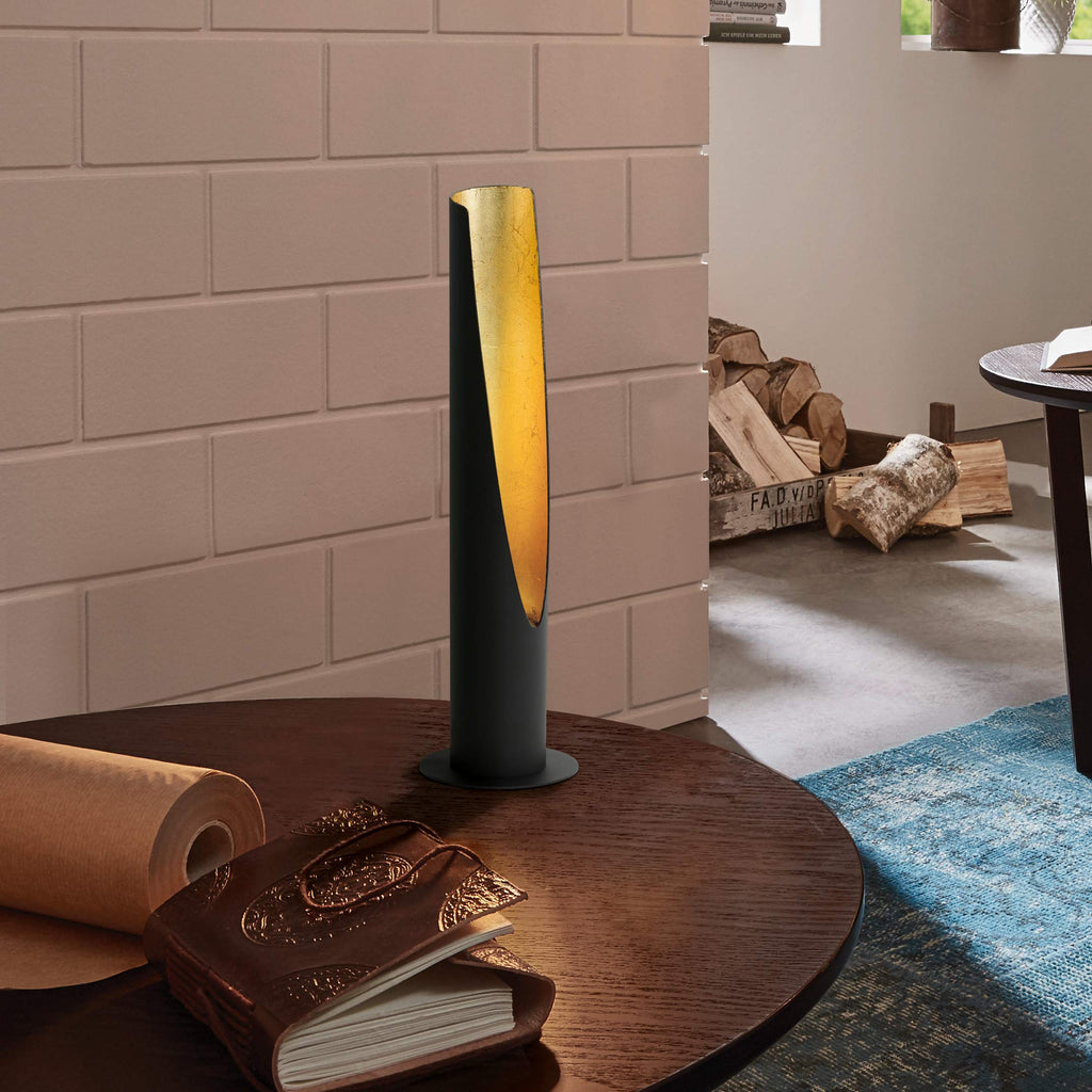 Eglo Barbotto Table Lamp – Modern Black & Gold Steel Column Light