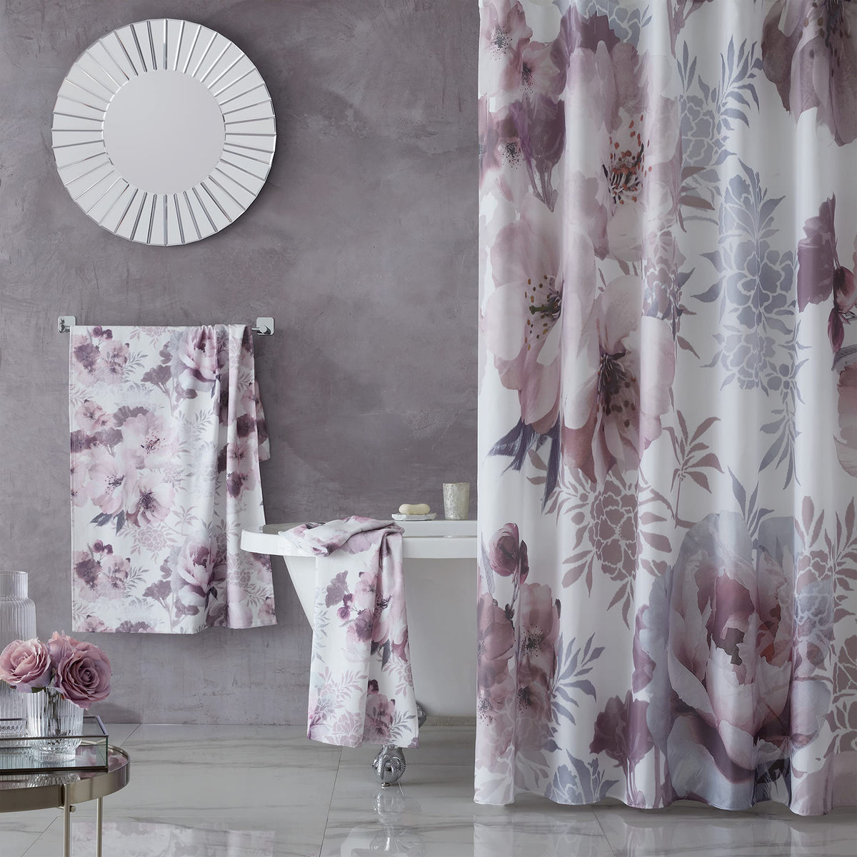 Catherine Lansfield Dramatic Floral Shower Curtain Blush Pink - image 1