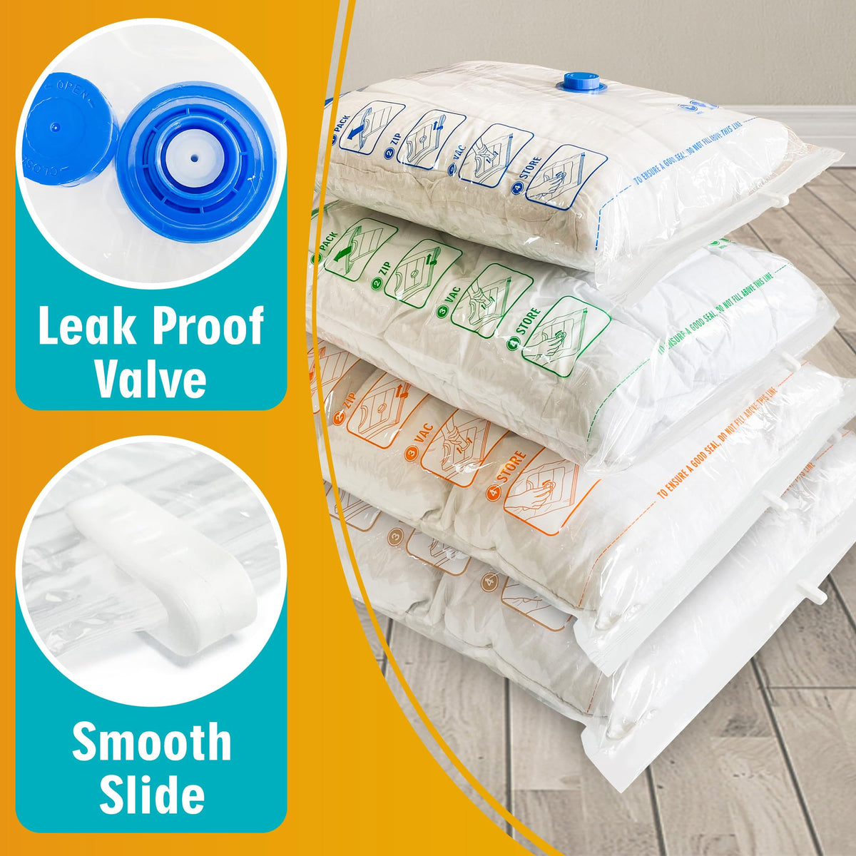 STORAGE MASTER Space Saver Bags for Travel and Home Reusable Vacuum Storage Bags Save 80% More Storage Space Work with Vacuum Cleaner - image 5