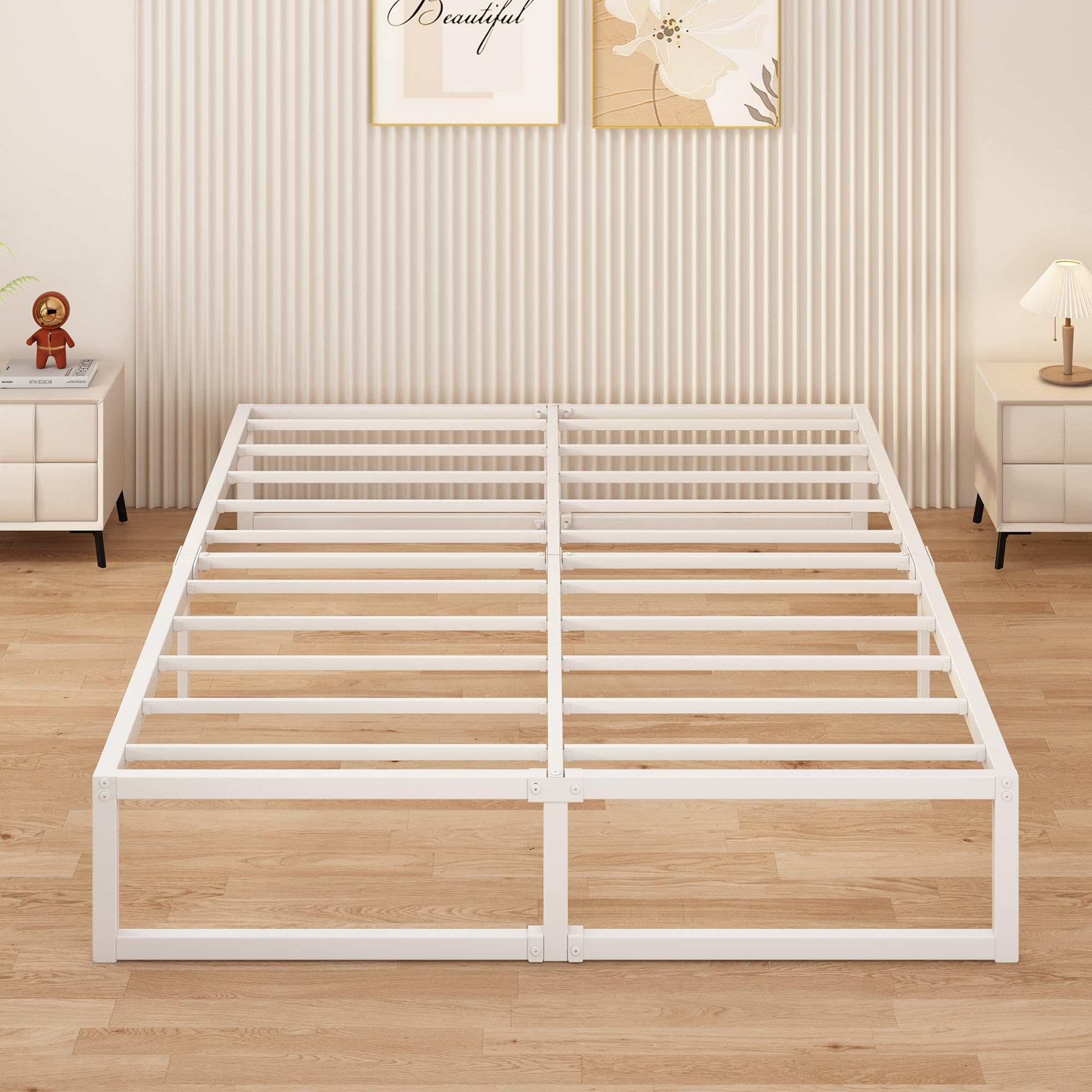 Yicensen Metal Platform Double Bed Frame | 140x190cm Steel Slat Support