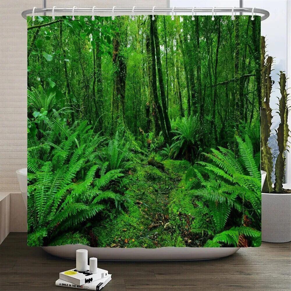 Tropical Jungle Forest Waterproof Fabric Shower Curtain