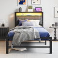 BORPHOM Single Bed Frame with LED Storage Headboard & Charging Station