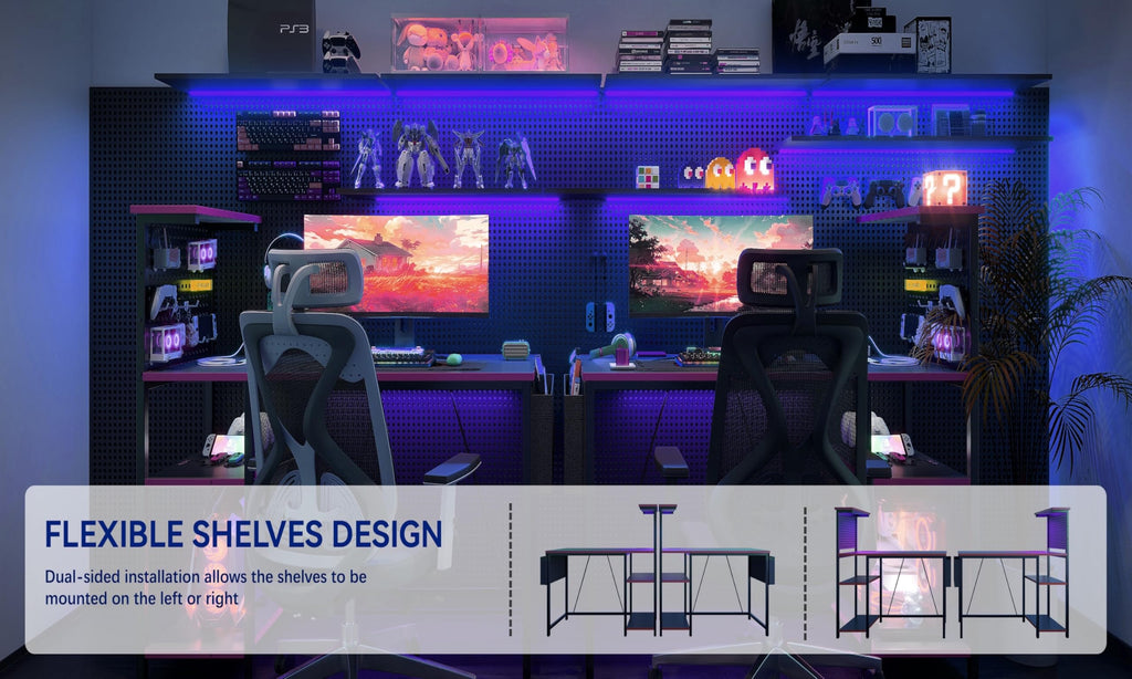 Xyphren Gaming Desk with Pegboard & Power Outlet & LED Light, Small Computer Desk with Reversible Shelves for Corner Home Office Desk, 140 * 50cm - image 3