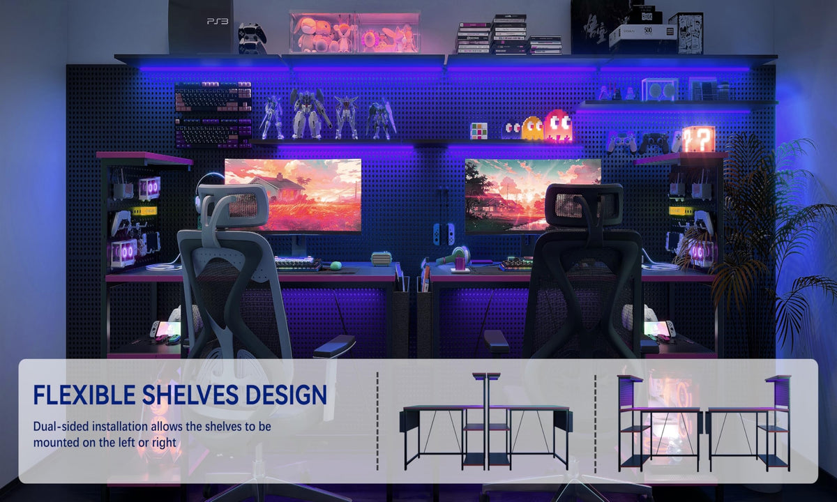 Xyphren Gaming Desk with Pegboard & Power Outlet & LED Light, Small Computer Desk with Reversible Shelves for Corner Home Office Desk, 140 * 50cm - image 3