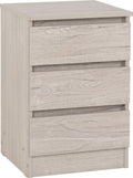 Seconique Malvern 3 Drawer Bedside Table - Urban Snow Nightstand