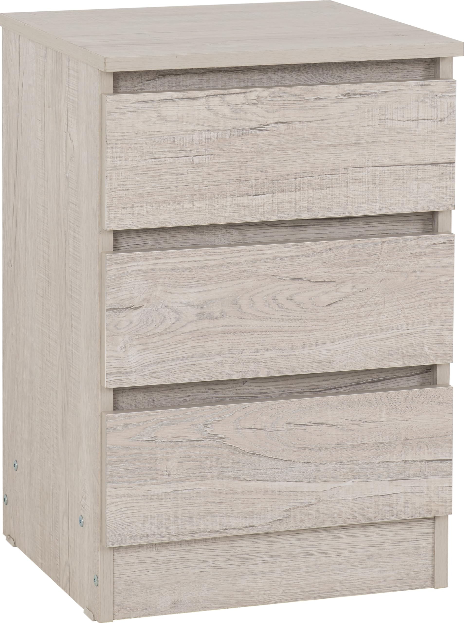 Seconique Malvern 3 Drawer Bedside Table - Urban Snow Nightstand
