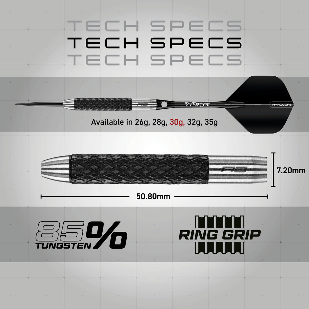 Red Dragon Rat 1 Tungsten Darts Set - 30g Steel Tip with Knurl Grip