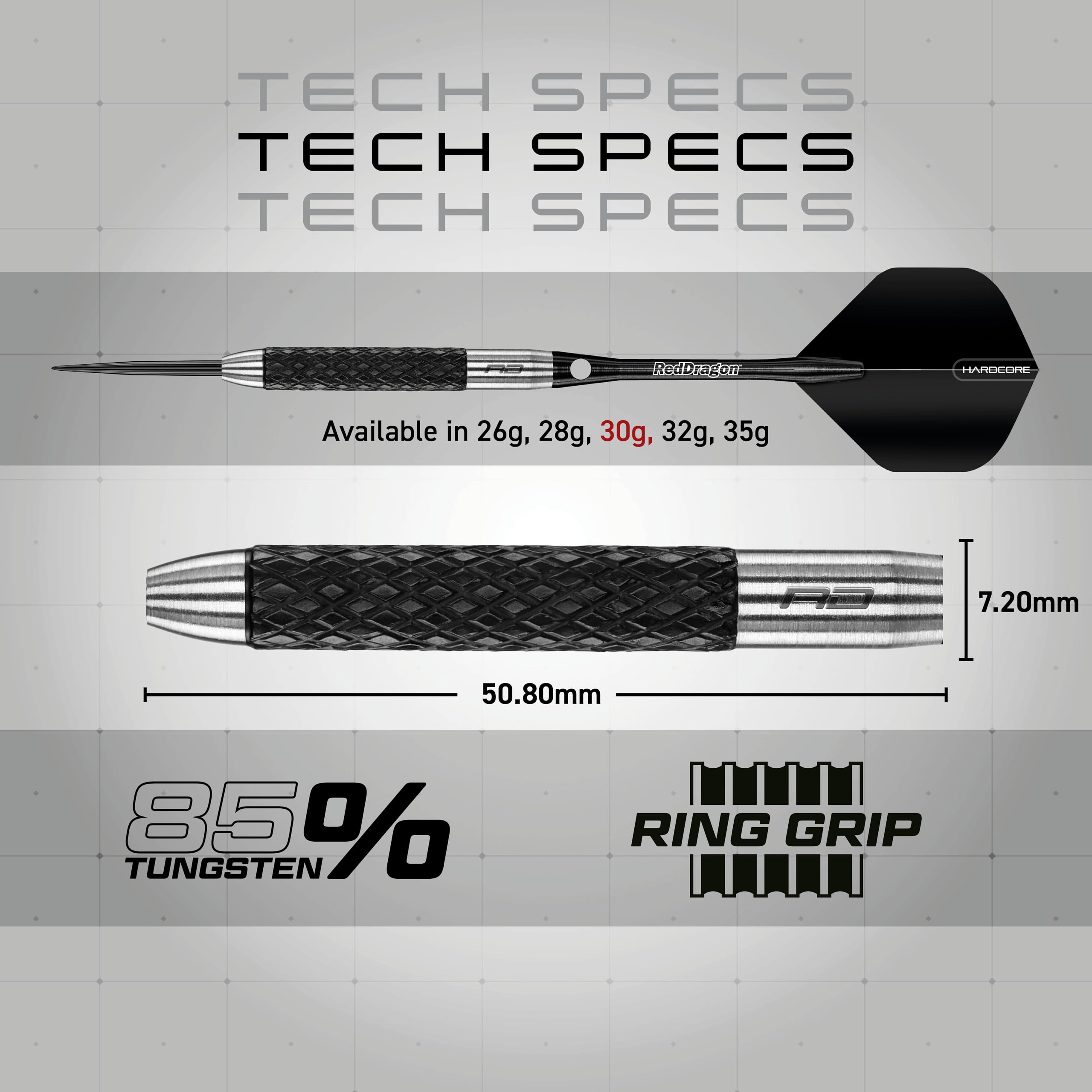 Red Dragon Rat 1 Tungsten Darts Set - 30g Steel Tip with Knurl Grip