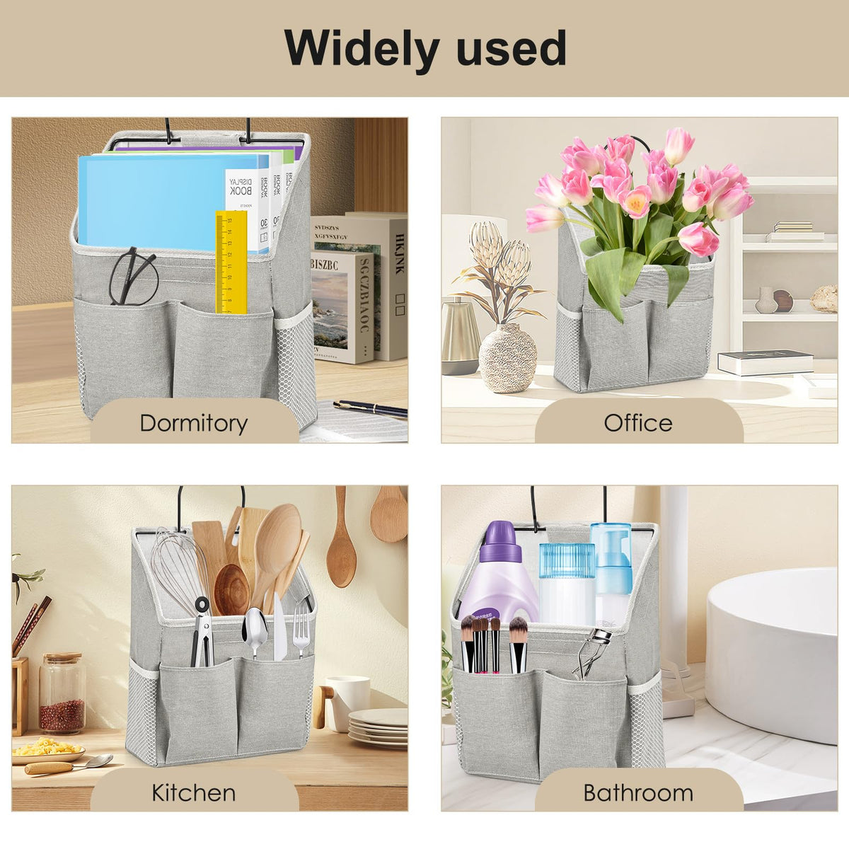 Set of 2 Waterproof Hanging Storage Organizers - Linen - Foldable - With Pockets - For Nursery, Bathroom, Bedroom, Office, RV - Grey - image 4