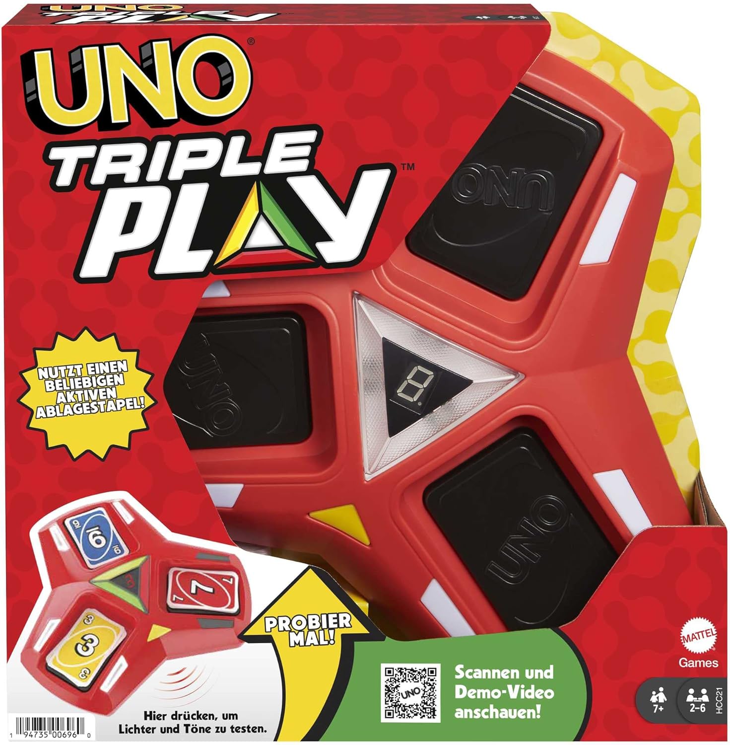UNO Triple Play Card Game by Snaps – Family Game with Lights and Sounds