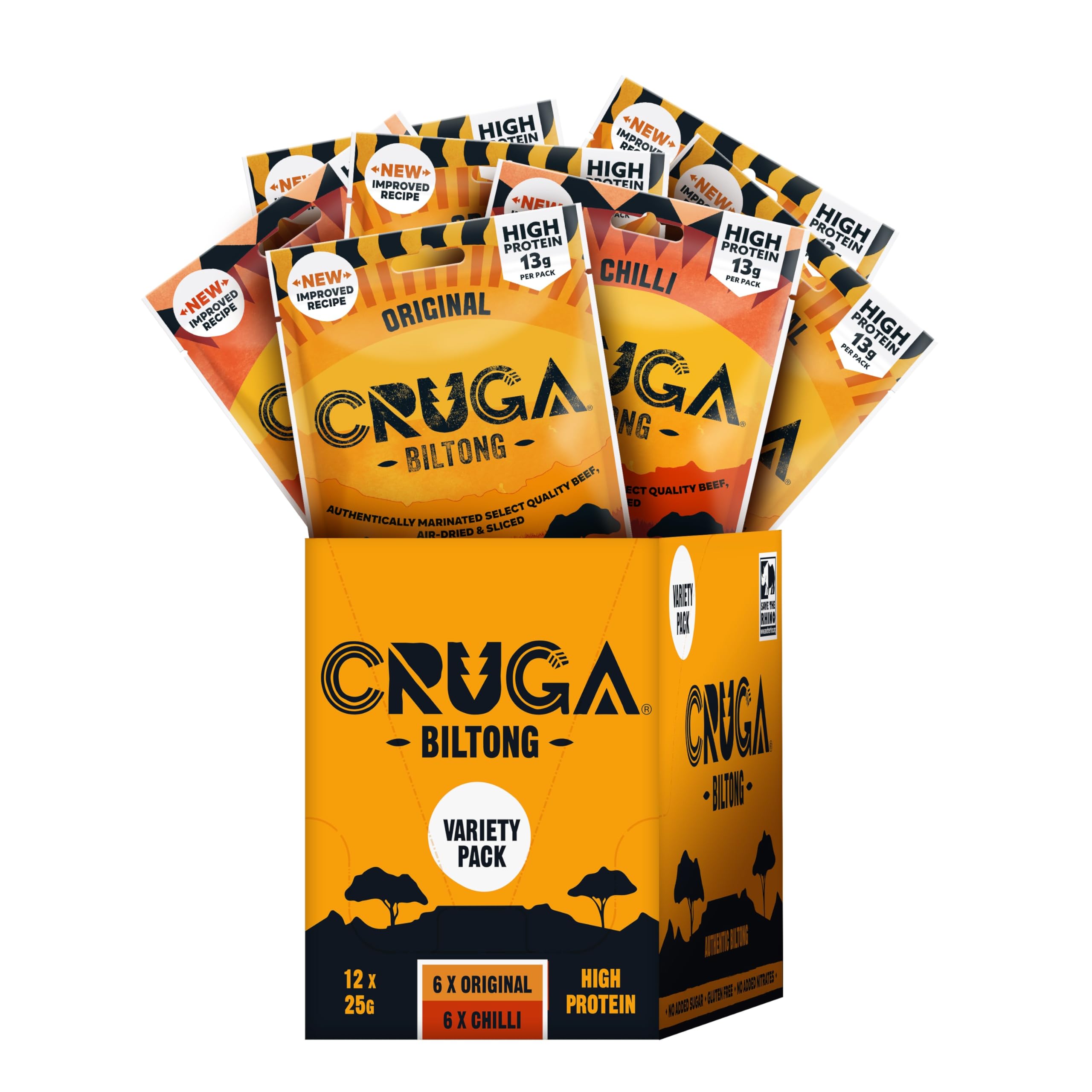 Cruga Beef Biltong Variety Pack - 12 x 25g High Protein Gluten Free Snack