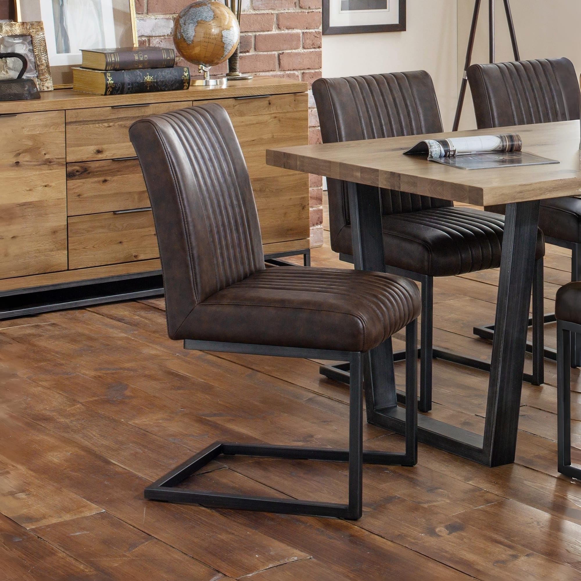 Julian Bowen Brooklyn Dining Chairs | Brown Faux Leather | Set of 2