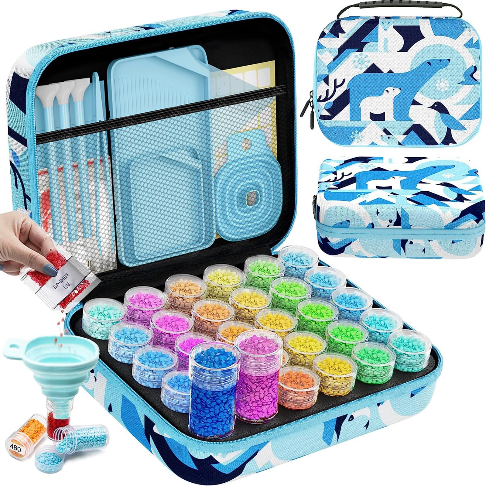 ARTDOT 5D Diamond Painting Storage Box – 30 Slots & 71pc Tool Kit (Blue)
