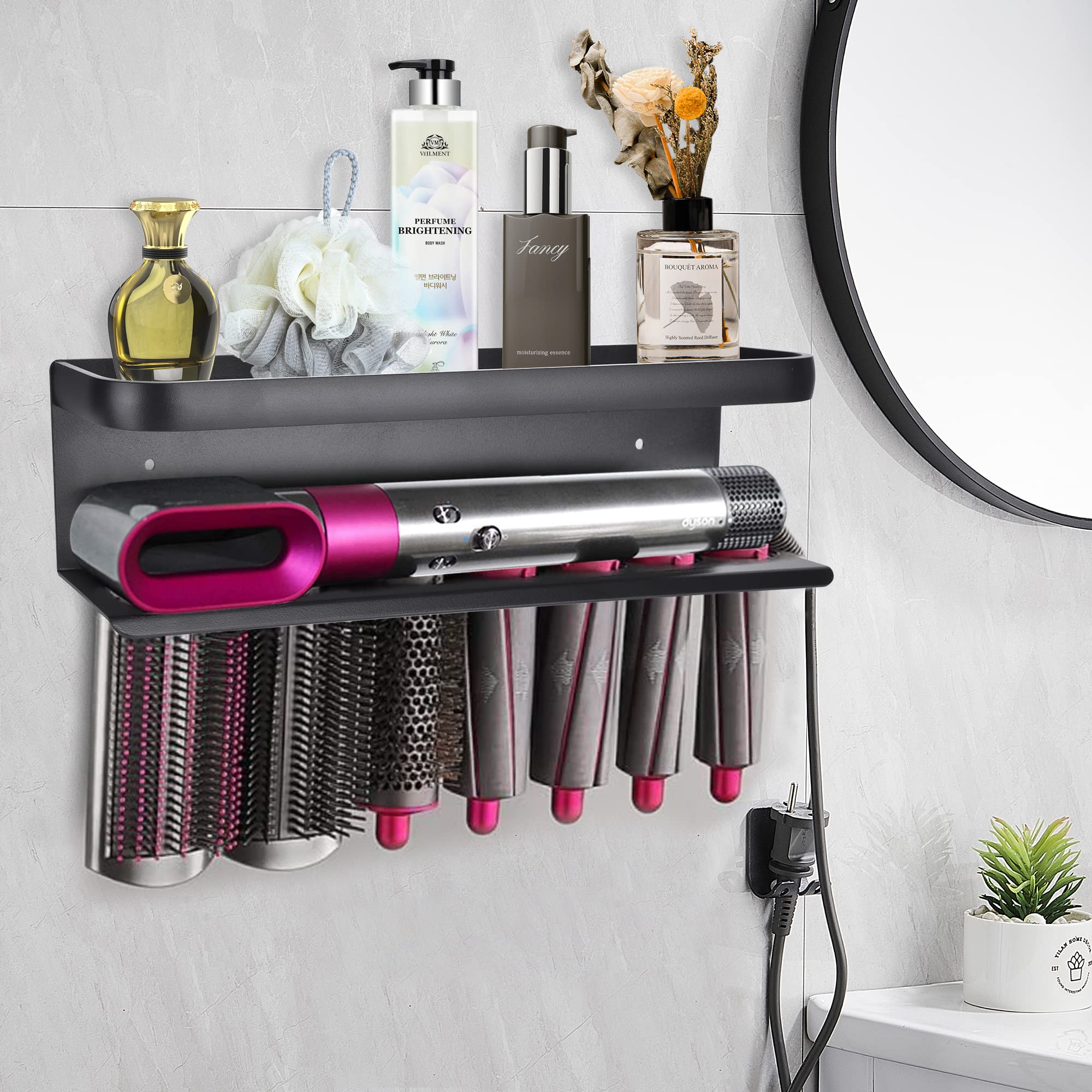 Morwealth 2-in-1 Wall Mount Holder for Dyson Airwrap | Magnetic Steel Stand