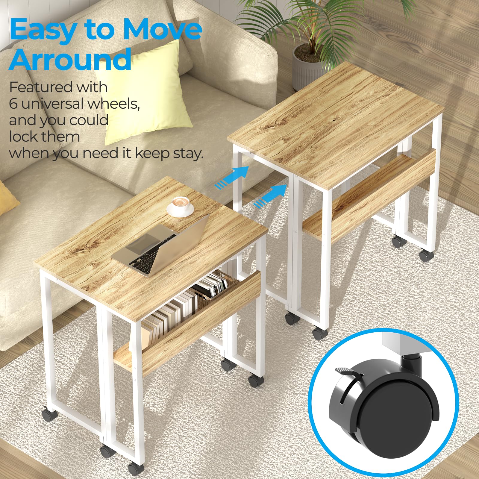GreenForest Small Folding Computer Desk with Storage Shelf | Oak