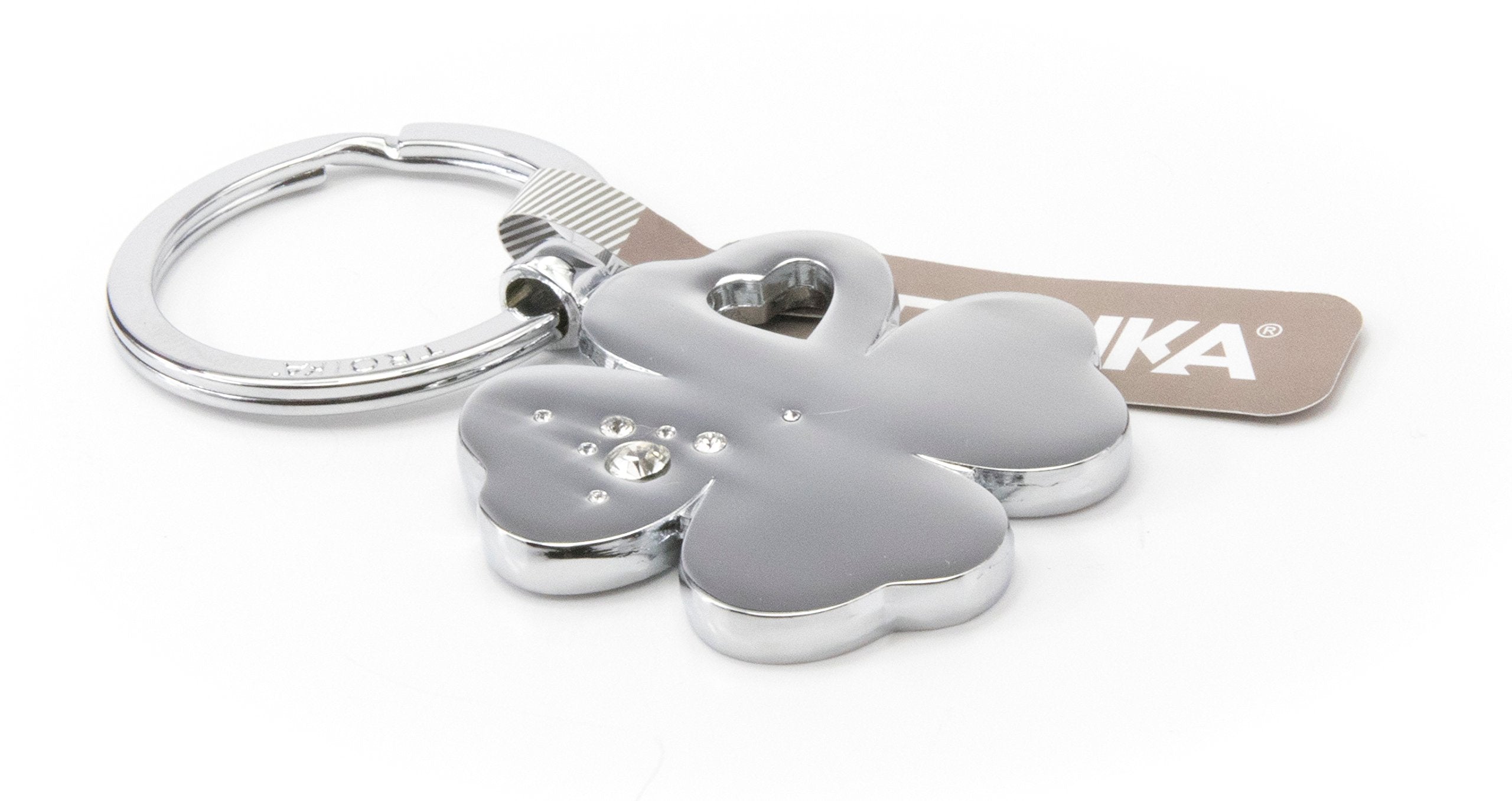 Troika Clover Keyring – Swarovski Elements Chrome Plated Silver