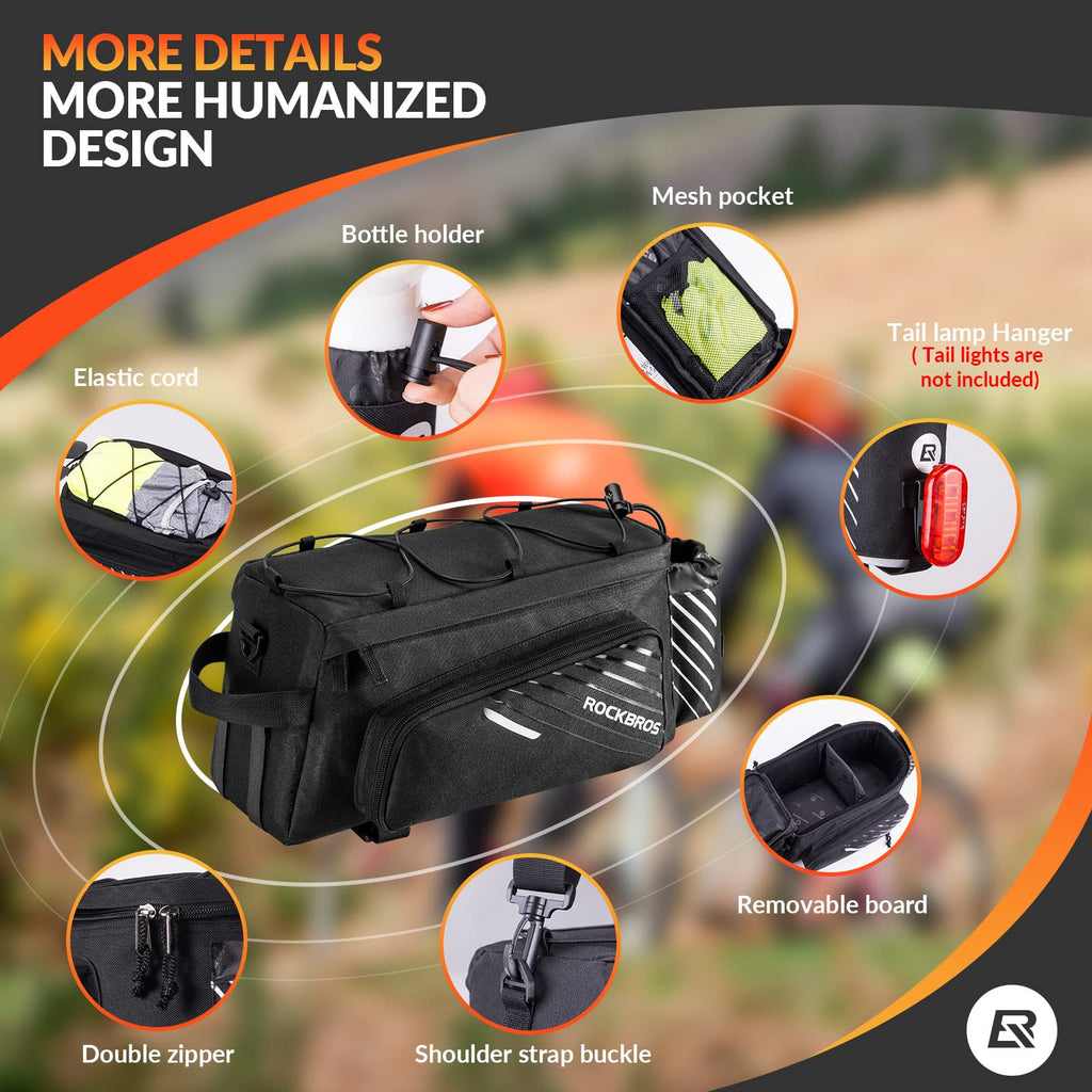 ROCKBROS Bike Pannier Bag | 12L Expandable Rear Seat Trunk with Rain Cover