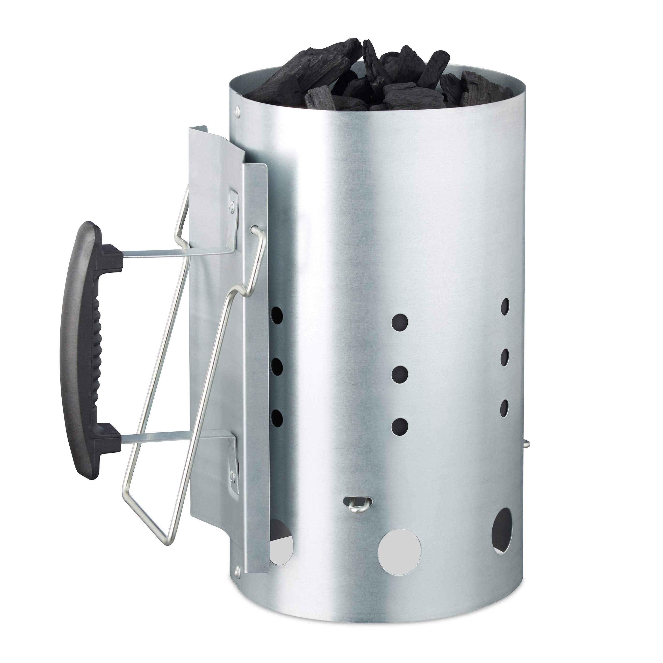 Relaxdays XL Charcoal Chimney Starter | Galvanized Steel BBQ Lighter