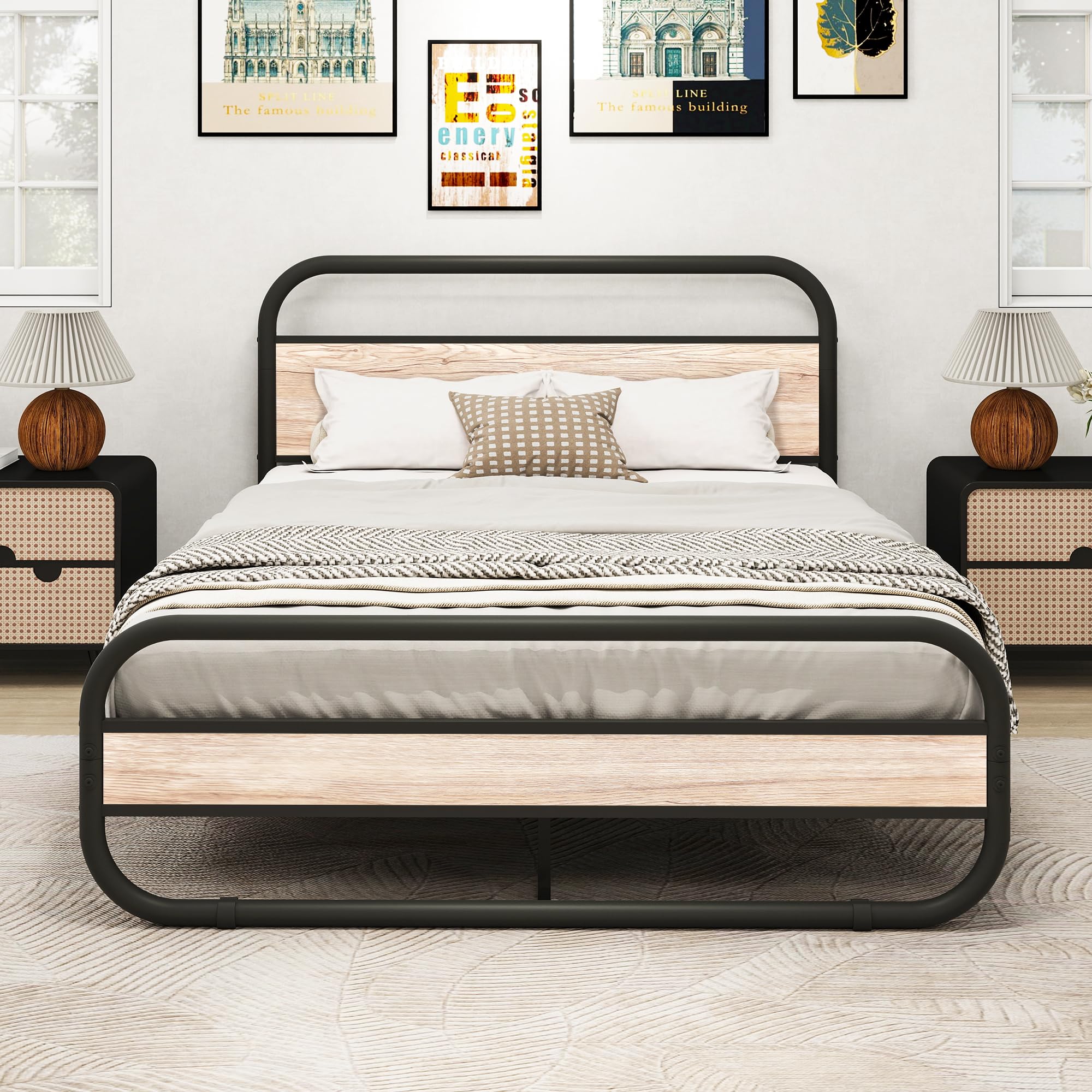 HOMERECOMMEND King Size Metal Bed Frame with Headboard and Storage