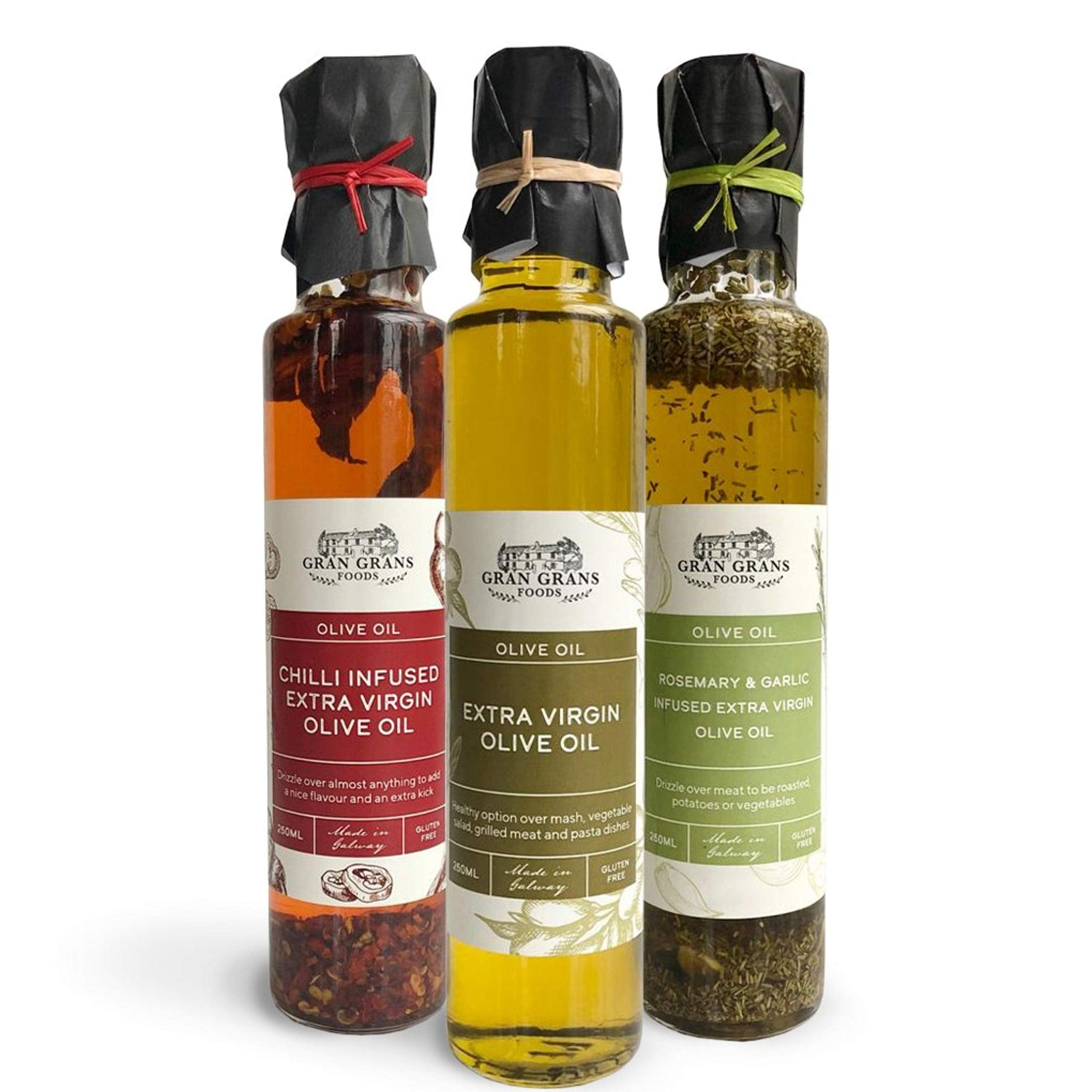 Gran Grans Olive Oil Variety Pack – Extra Virgin & Infused Oils, 3x250g