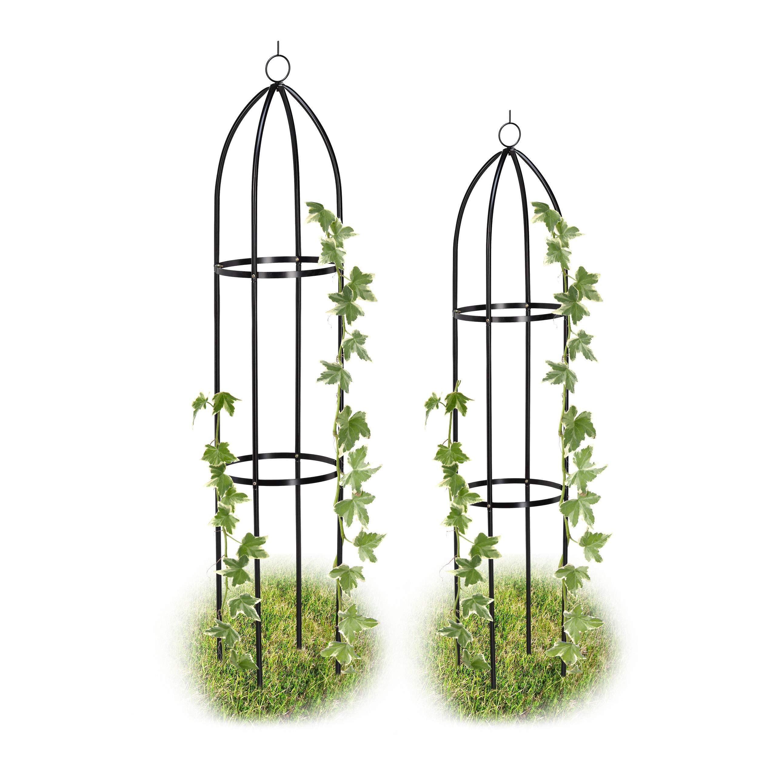 Relaxdays Metal Garden Trellis Tower Set of 2 - Black Rose Obelisk