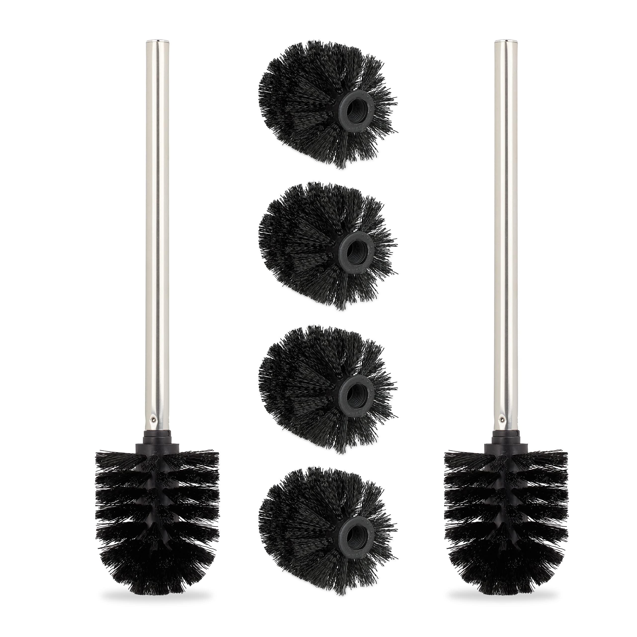 Toilet Brushes Set of 2 | Stainless Steel Handle | 4 Heads