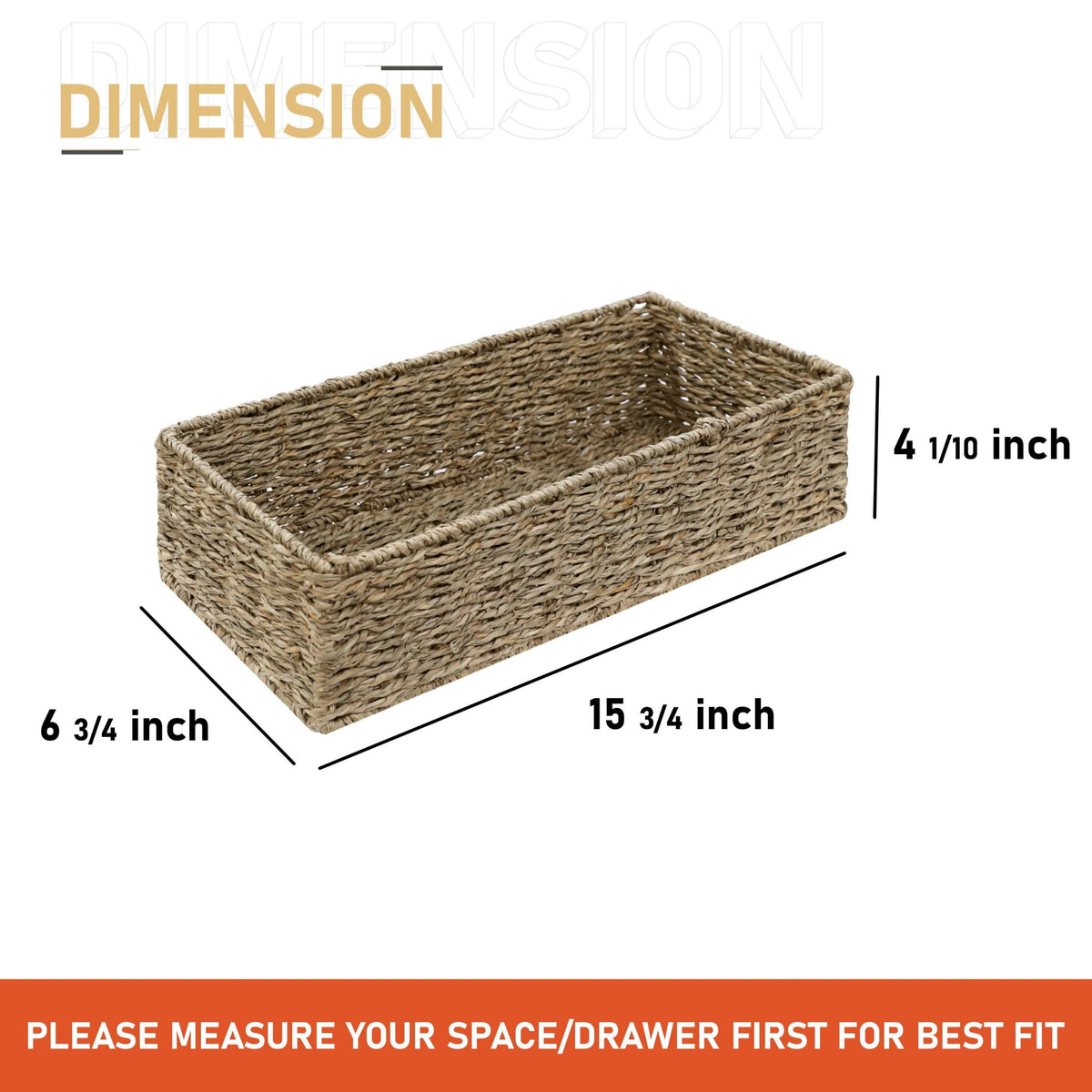 HOMESTEAD Seagrass Storage Baskets, Long Narrow Rectangular Wicker Baskets for Bedroom, Living Room, Bathroom, Shelves - Set of 2 - image 2