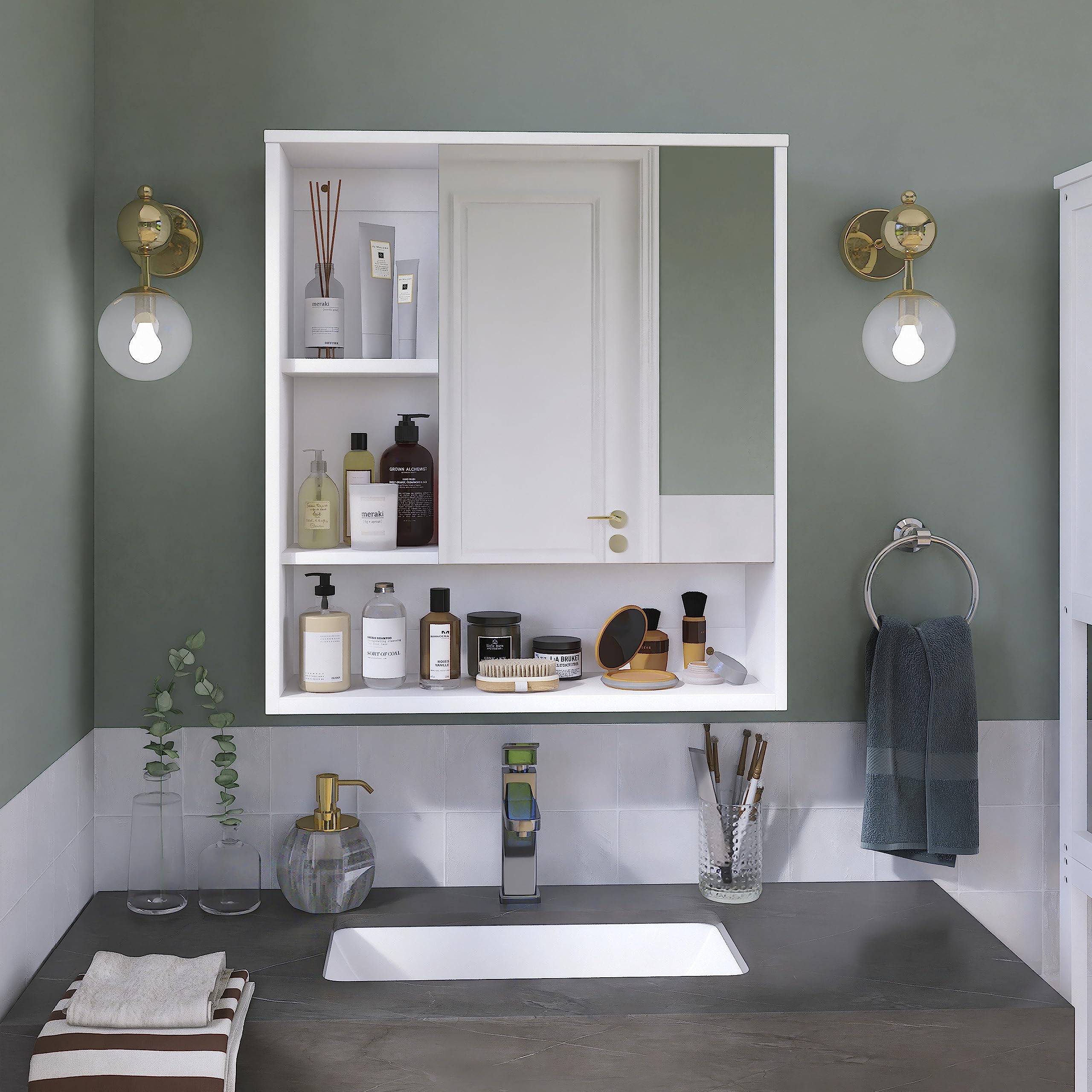 SMIBUY Bamboo Bathroom Mirror Cabinet | Wall Mounted Medicine Storage