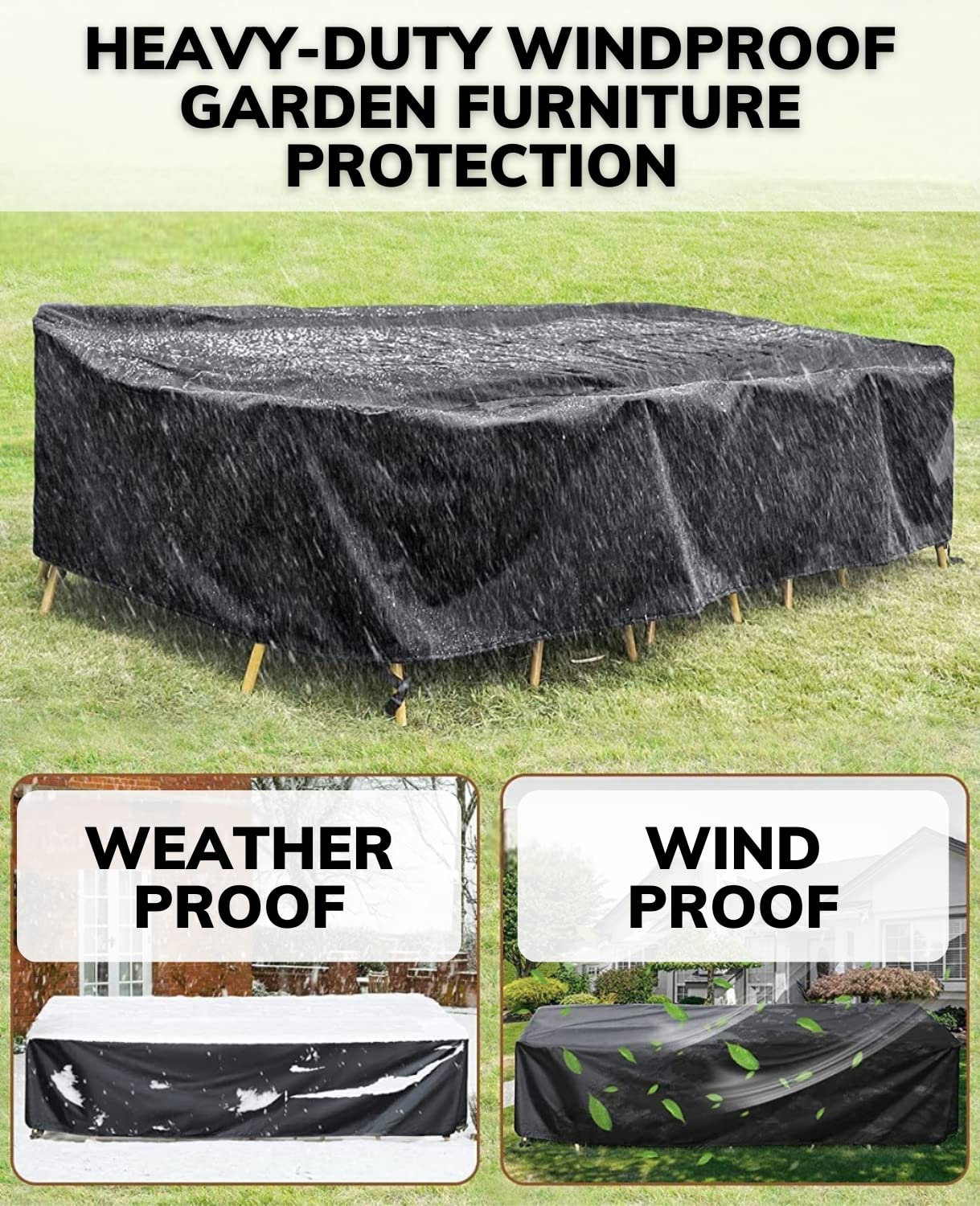 Straame Heavy Duty 420D Oxford Waterproof Rectangular Patio Table Cover