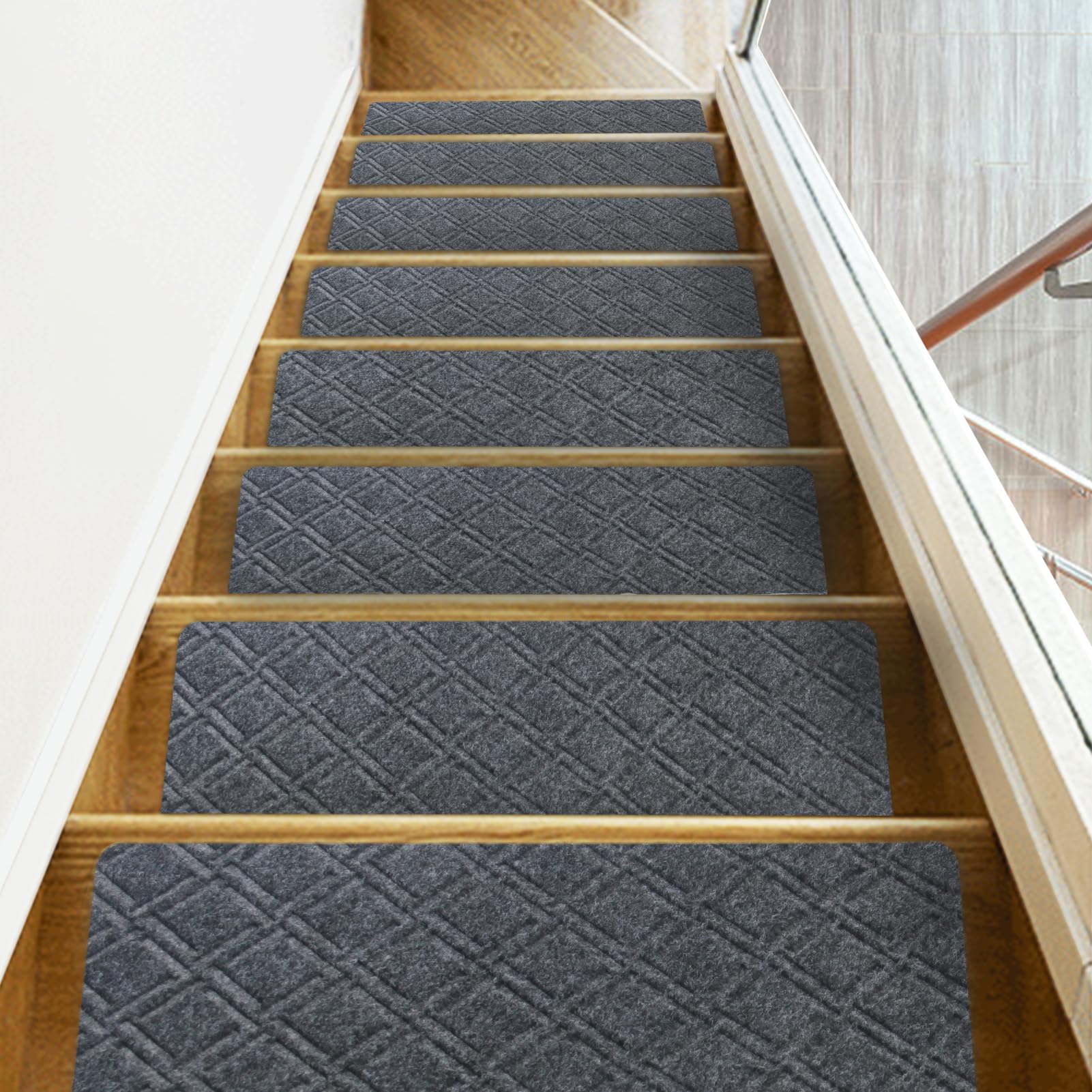 Triceratops Non-Slip Stair Treads - 14-Pack Washable Wool Blend Runners