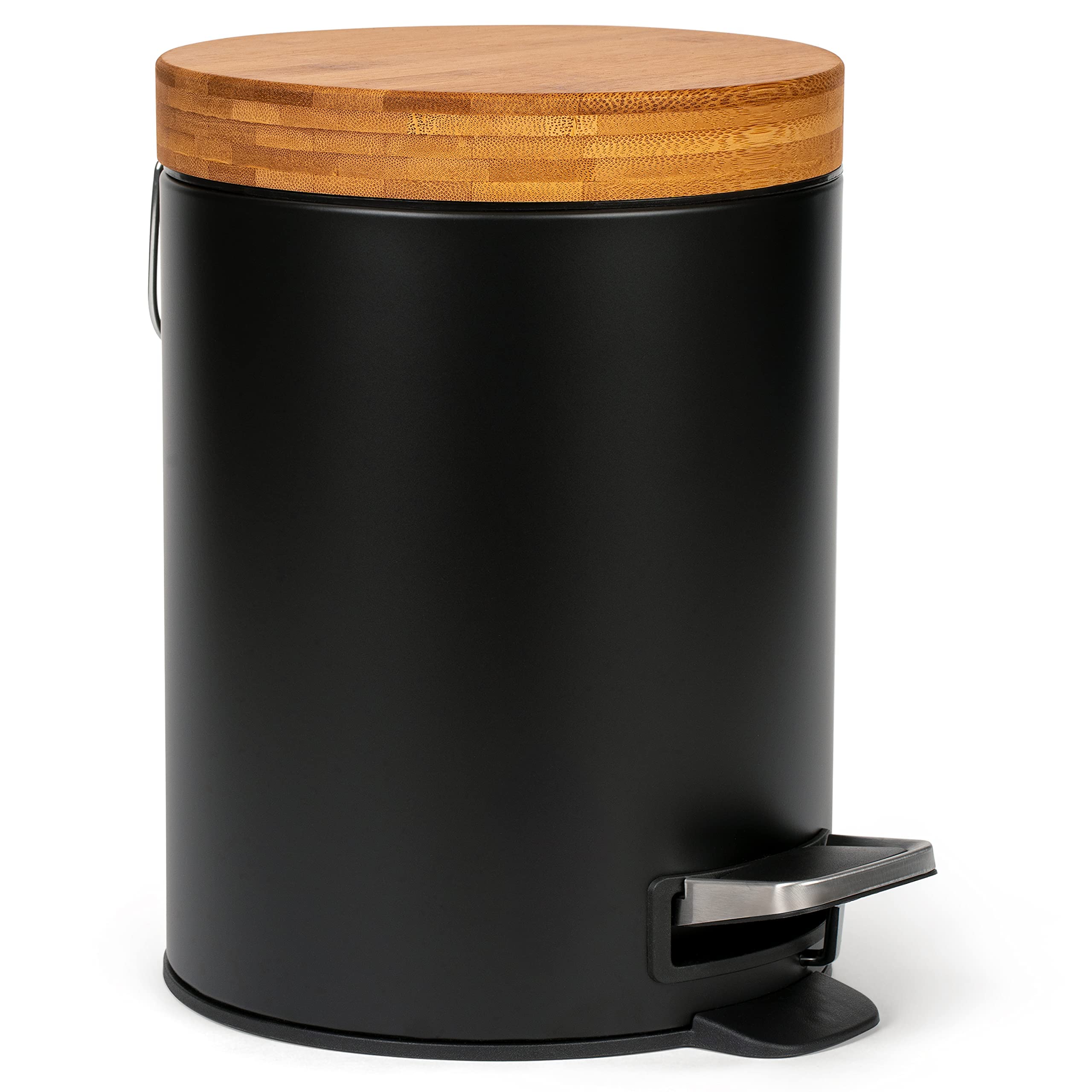 Kazai 5L Bathroom Bin – Matte Black Soft Close Wastebin with Bamboo Lid