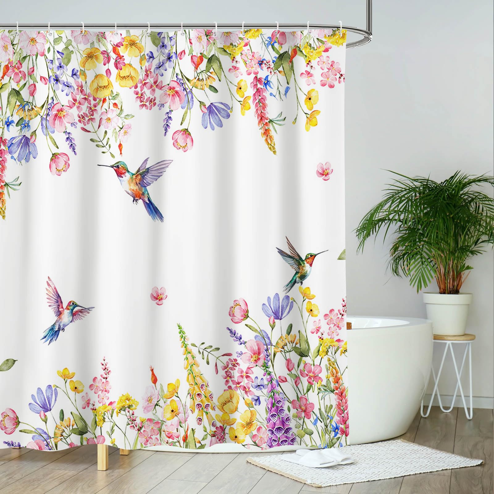 Hummingbird Flower Shower Curtain | Waterproof Polyester 71x71