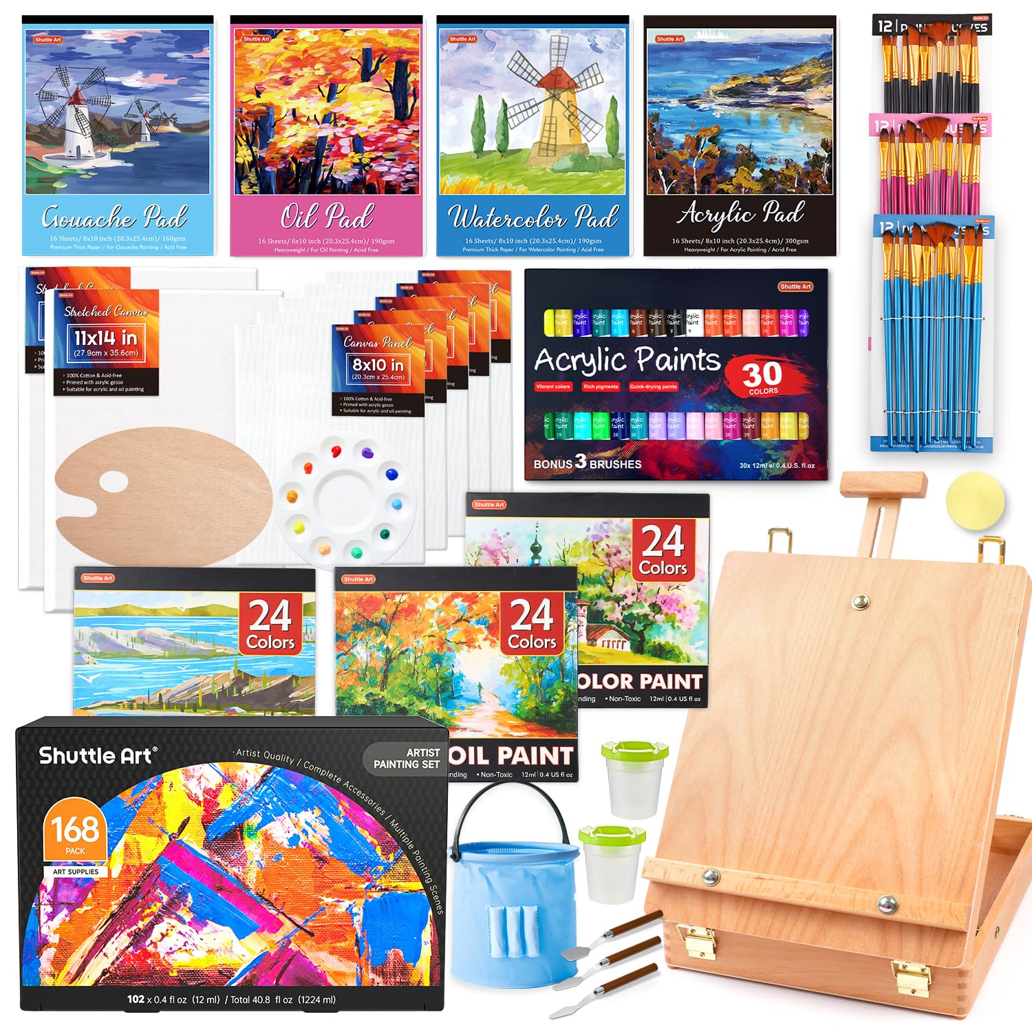 Shuttle Art 168 Pcs Mixed Media Painting Set with Tabletop Easel