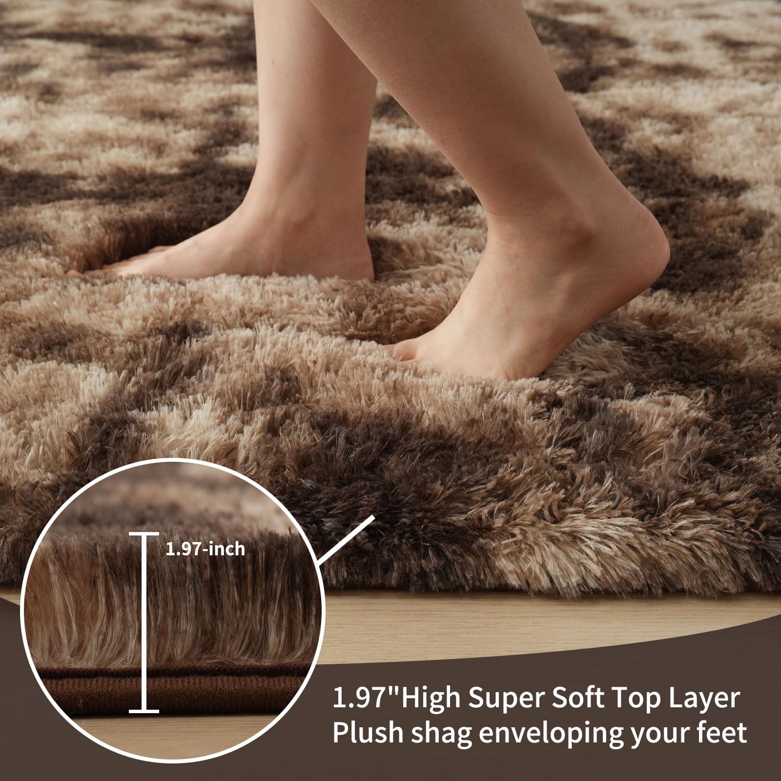 Yuanlne Grey Shaggy Area Rug – 240x300cm Washable Non-Slip Fluffy Carpet