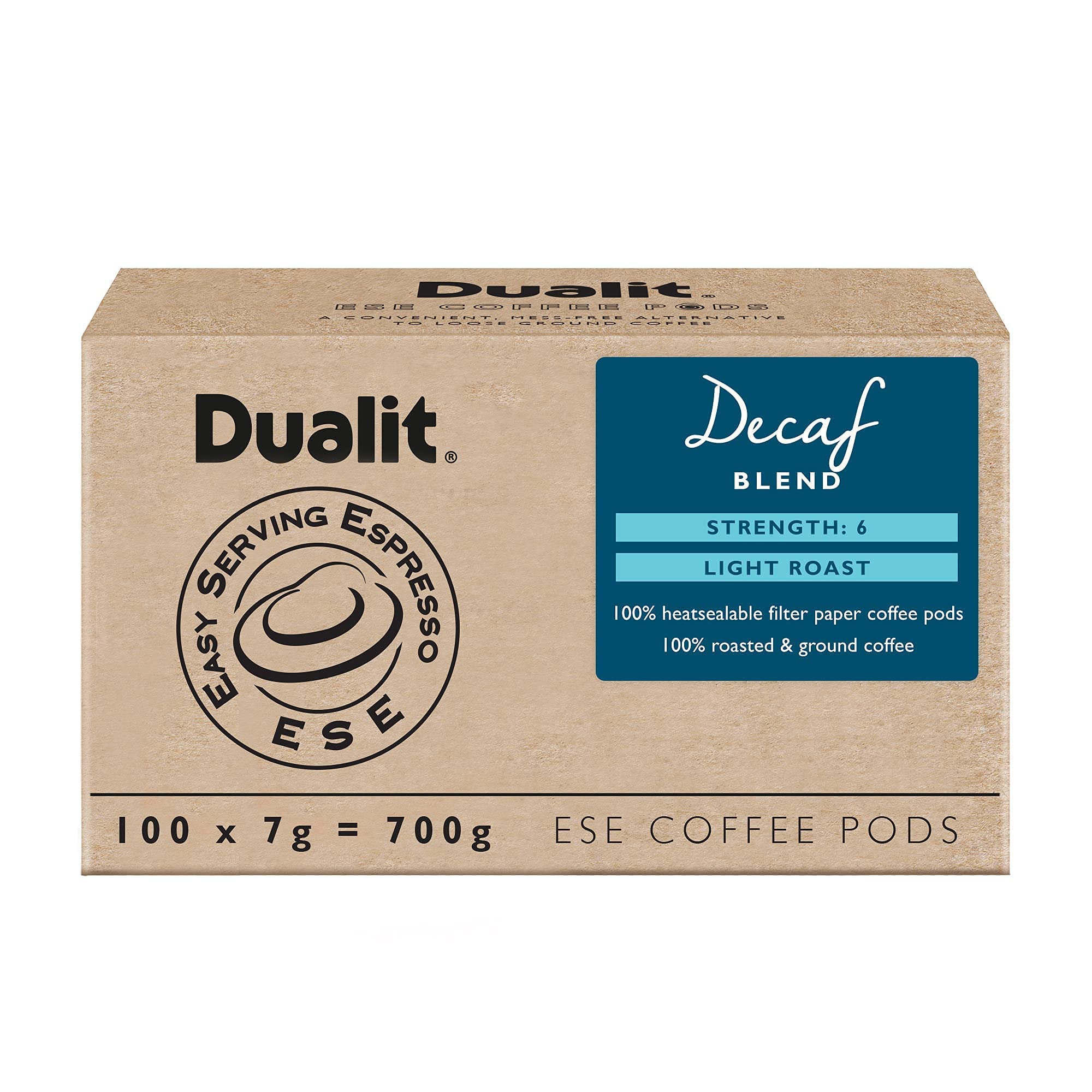 Dualit Decaf ESE Coffee Pods – Single Origin Light Roast – 100 Pack