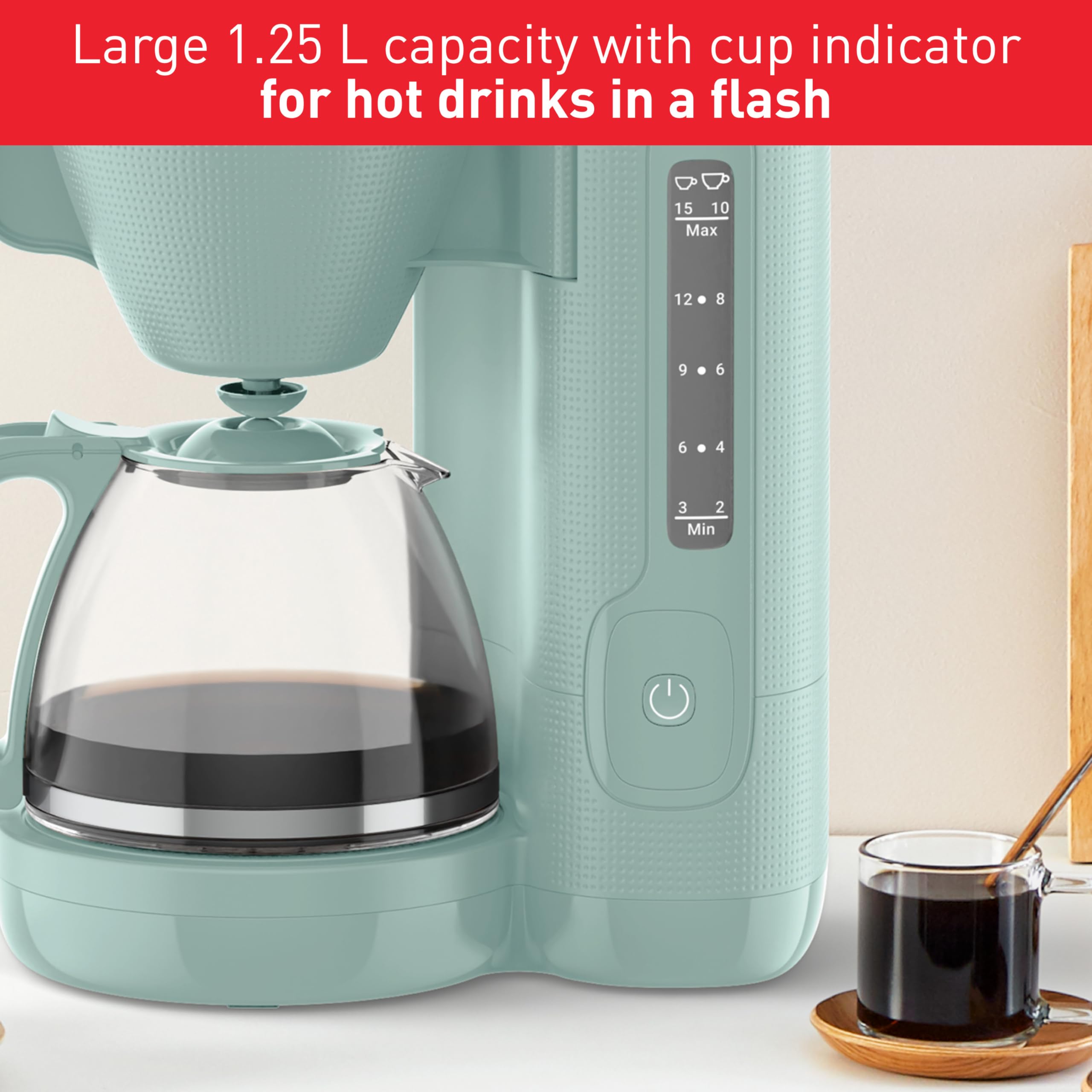 Tefal Morning Filter Coffee Maker – 1.25L Eucalyptus Drip Machine