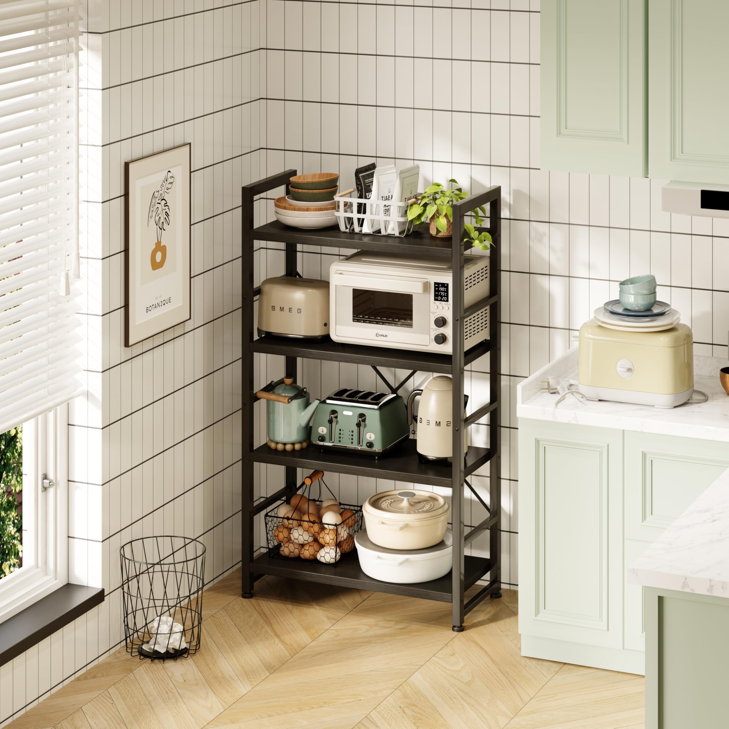 VERMESS 4-Tier Industrial Bookshelf – Rustic Wood and Metal Display Rack