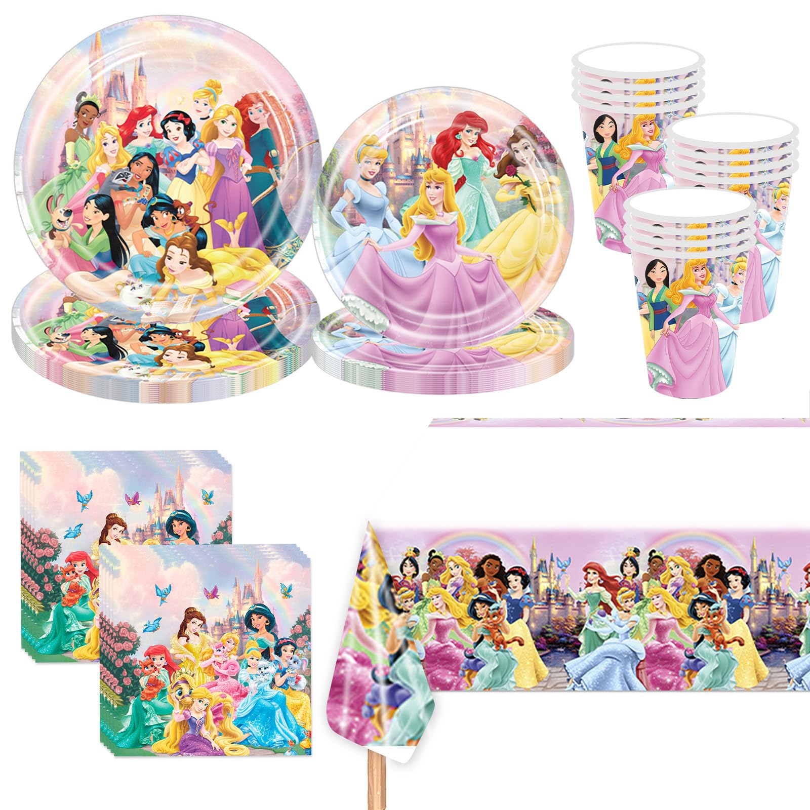 Princess Party Tableware Set - 81 Pcs Birthday Supplies for 20