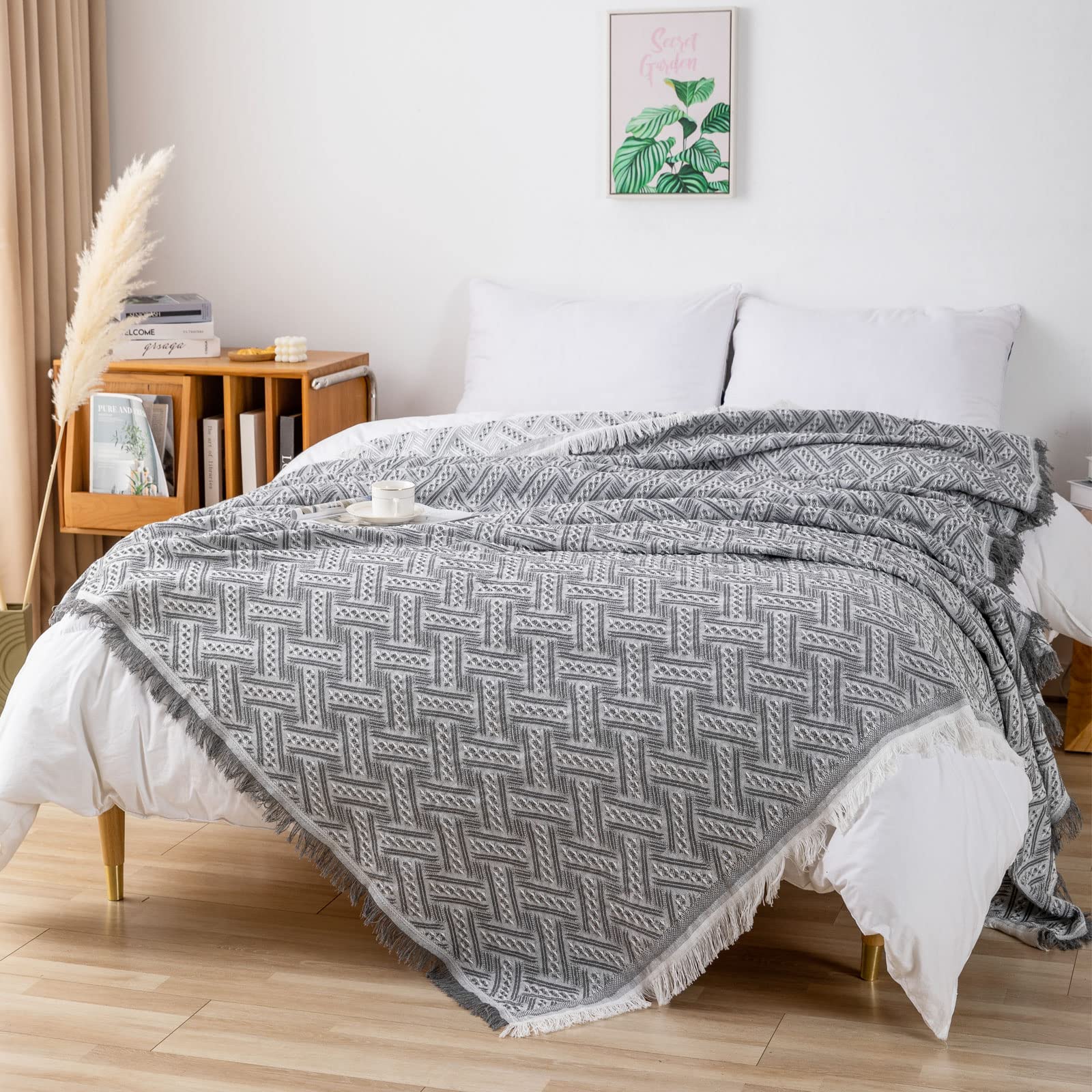 LHGOGO Large 3 Seater Sofa Throw | Jacquard Cotton Blend Bedspread