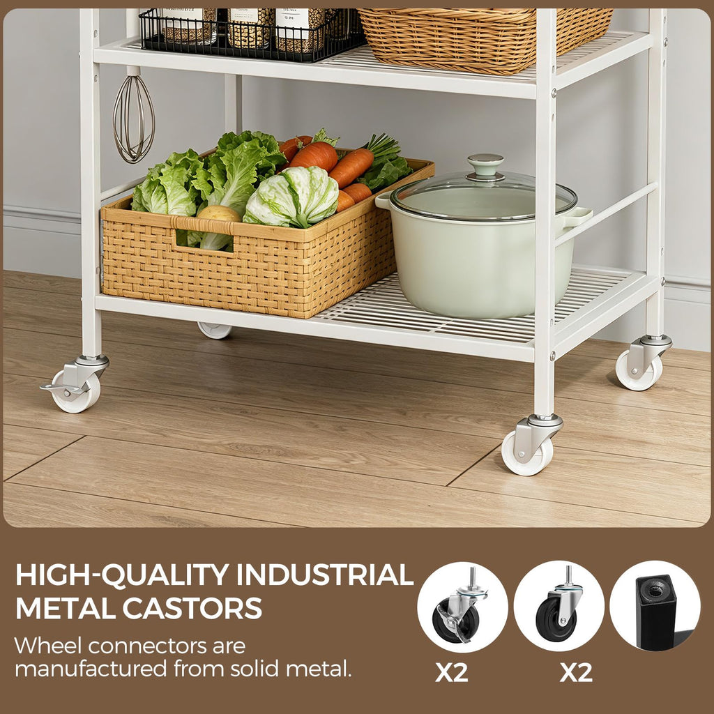 3-Tier kitchen trolley,Oak Wood Top,60W×40Dcm,4 Hooks, Adjustable Shelves - image 4
