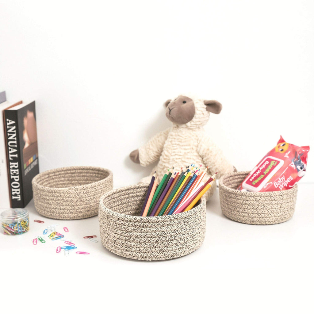MINTWOOD Design Set of 3 Cotton Rope Nesting Bowls, Small Catch All Basket, Cute Closet Baskets and Bins for Shelves - image 3