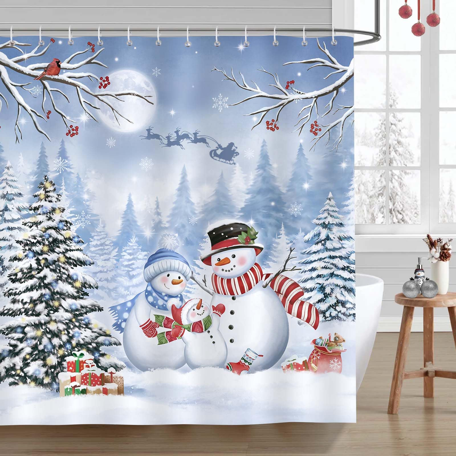 Bonhause Christmas Snowman Shower Curtain | Waterproof Polyester, 180x180cm