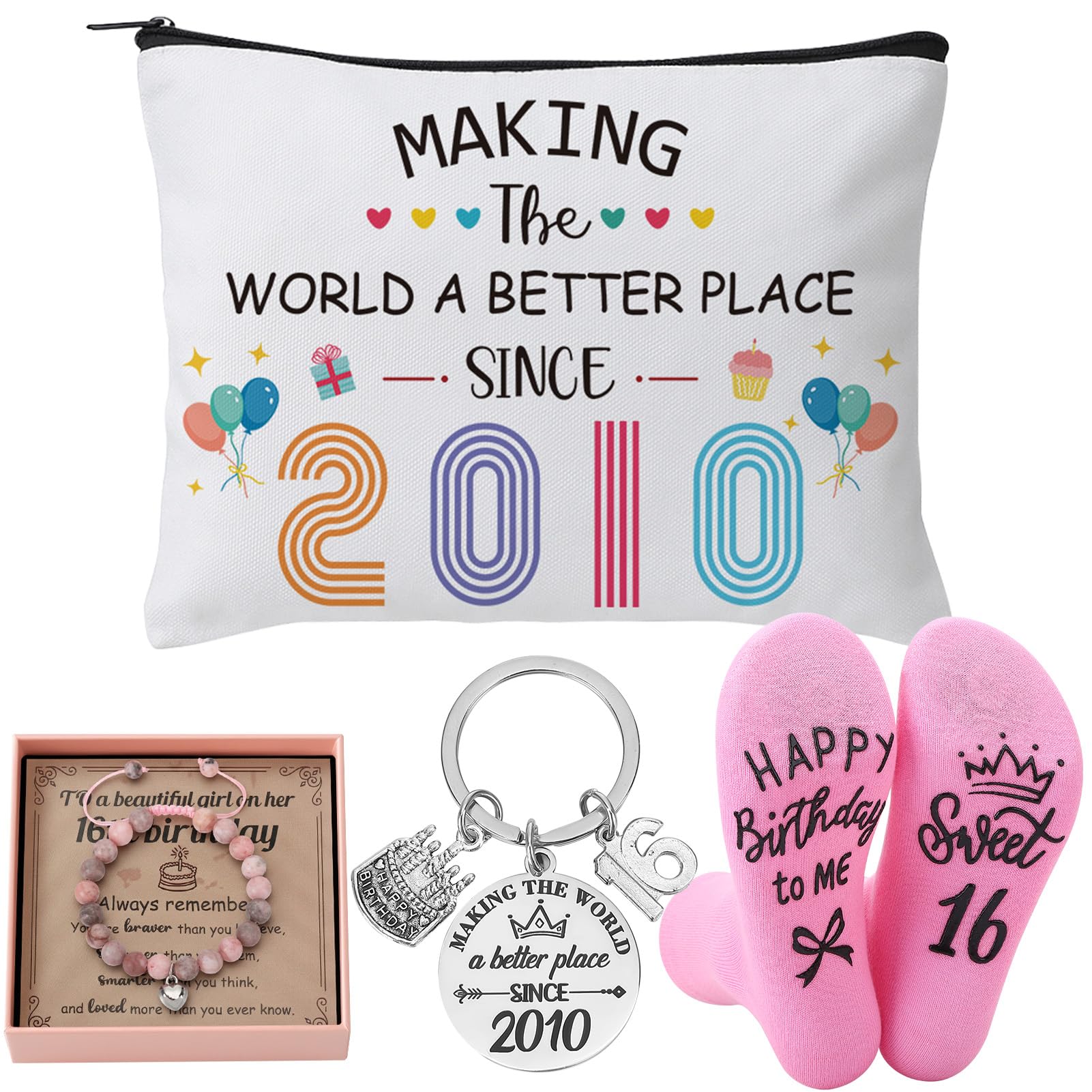 ViEinkaufen Sweet 16th Birthday Gift Set: Makeup Bag, Bracelet & Socks